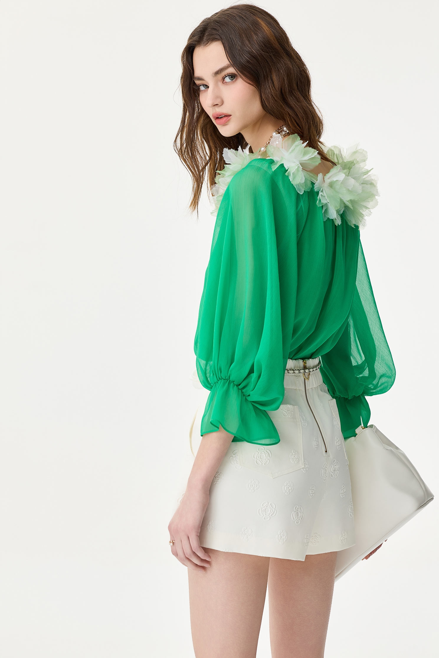 Contrast 3-D Floral Detail Chiffon TopContrast 3-D Floral Detail Chiffon Top,Tops,Season (SS) Look,Chiffon