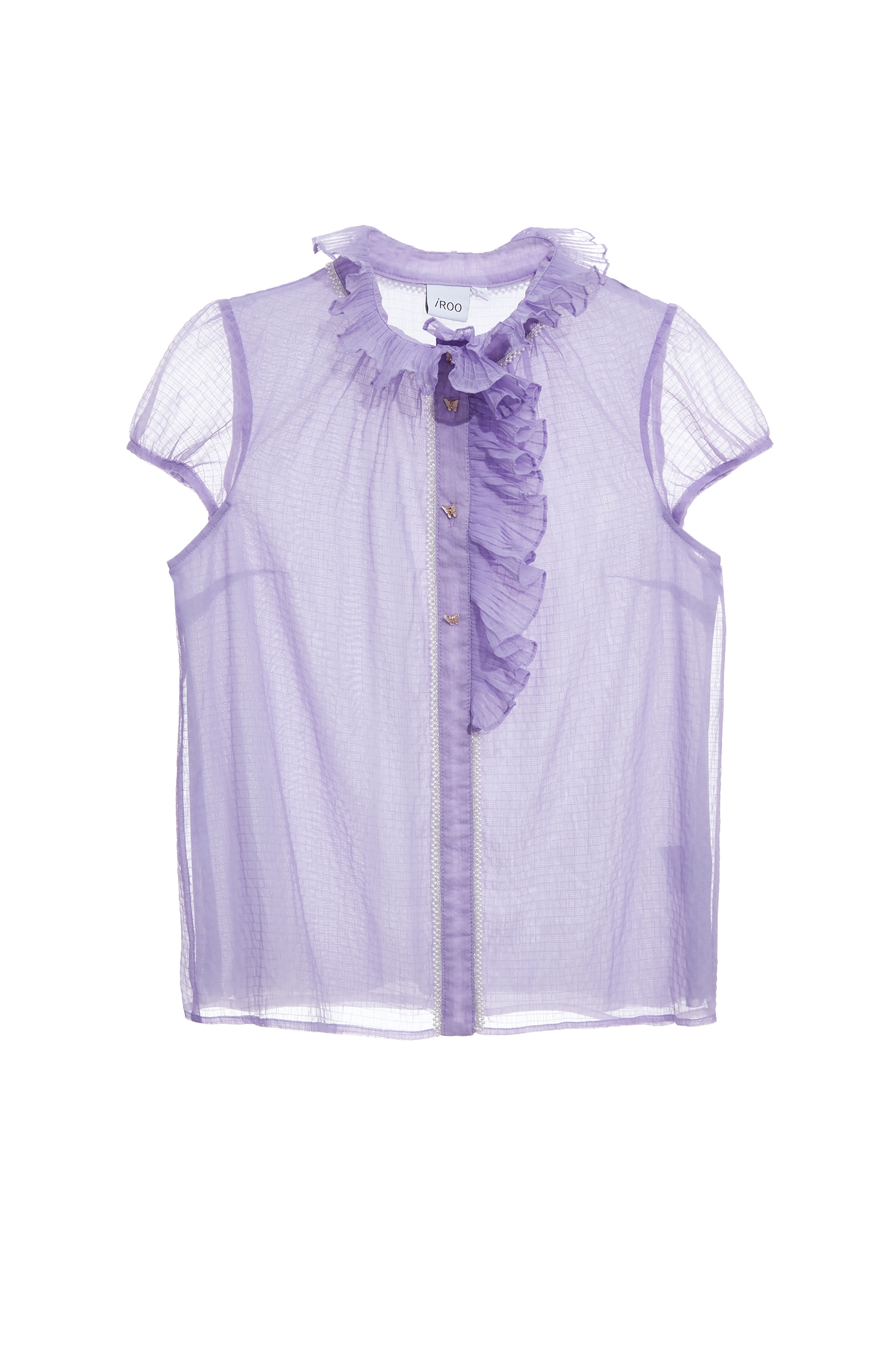 Short Sleeve Ruffle Detail Purple TopShort Sleeve Ruffle Detail Purple Top,Tops,Season (SS) Look,Plaid,pearl,Chiffon