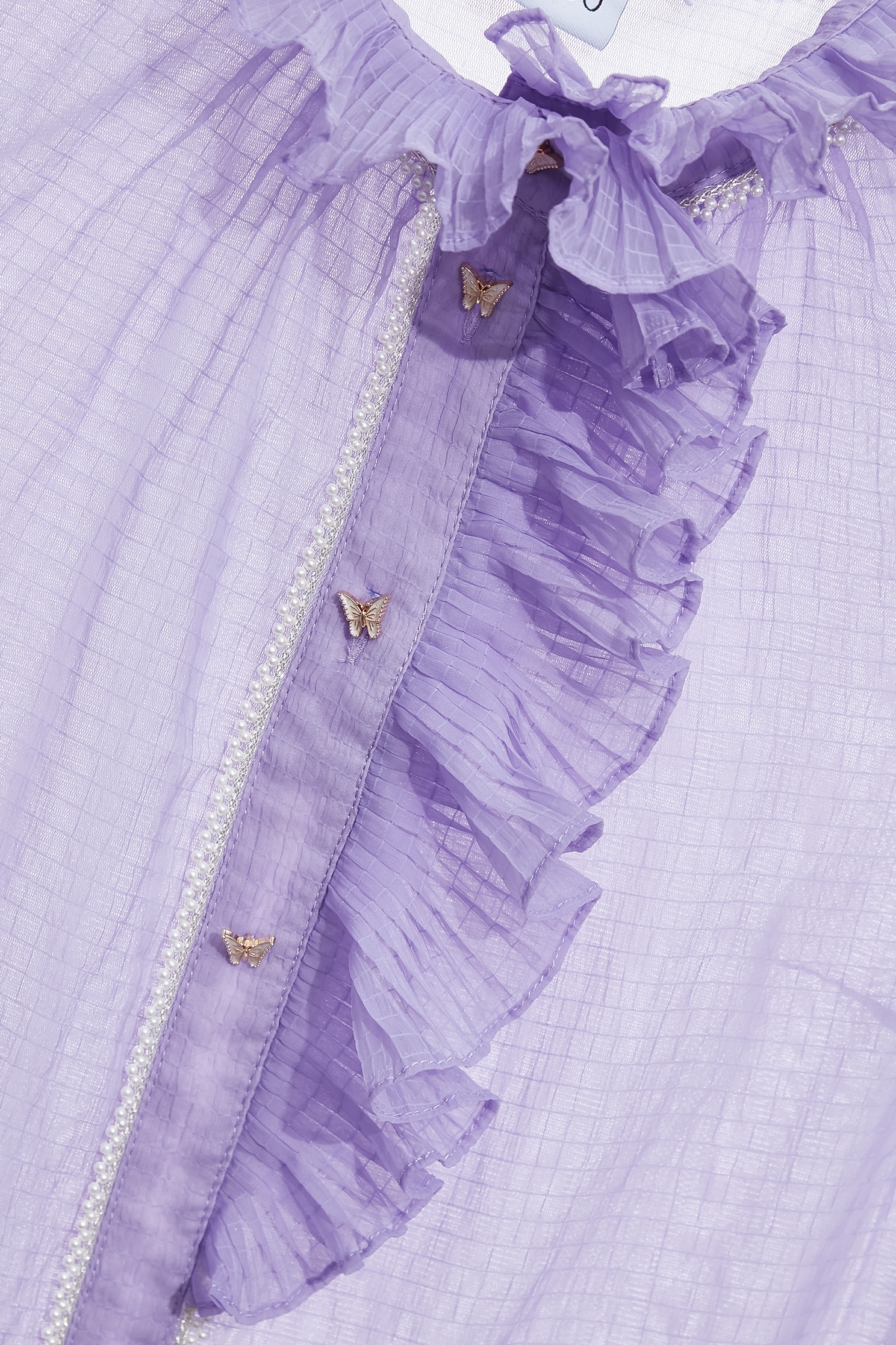 Short Sleeve Ruffle Detail Purple TopShort Sleeve Ruffle Detail Purple Top,Tops,Season (SS) Look,Plaid,pearl,Chiffon