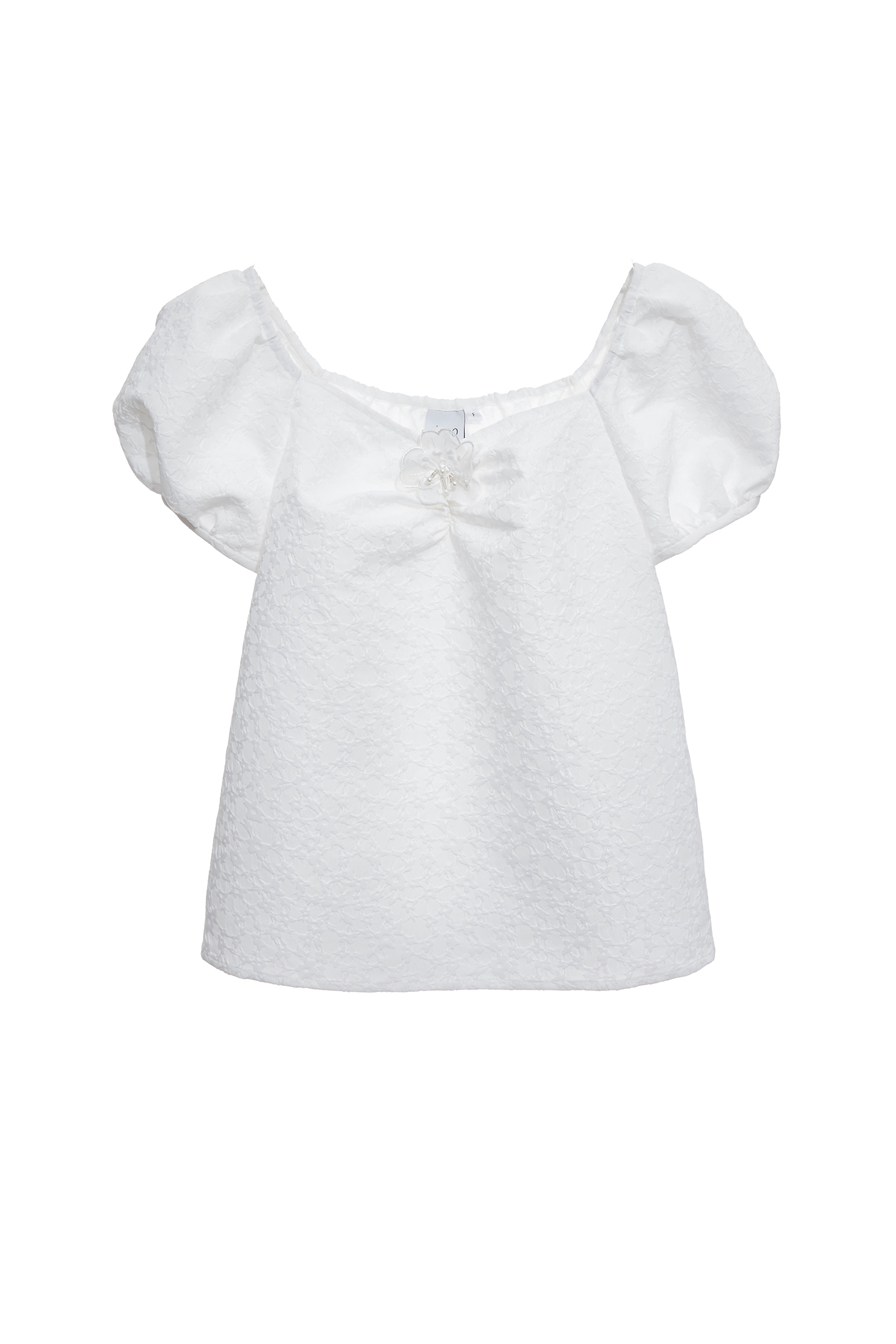 Embossed Floral Detail Puff Sleeve TopEmbossed Floral Detail Puff Sleeve Top,Tops,Embroidered,Season (SS) Look,White tops,Lace