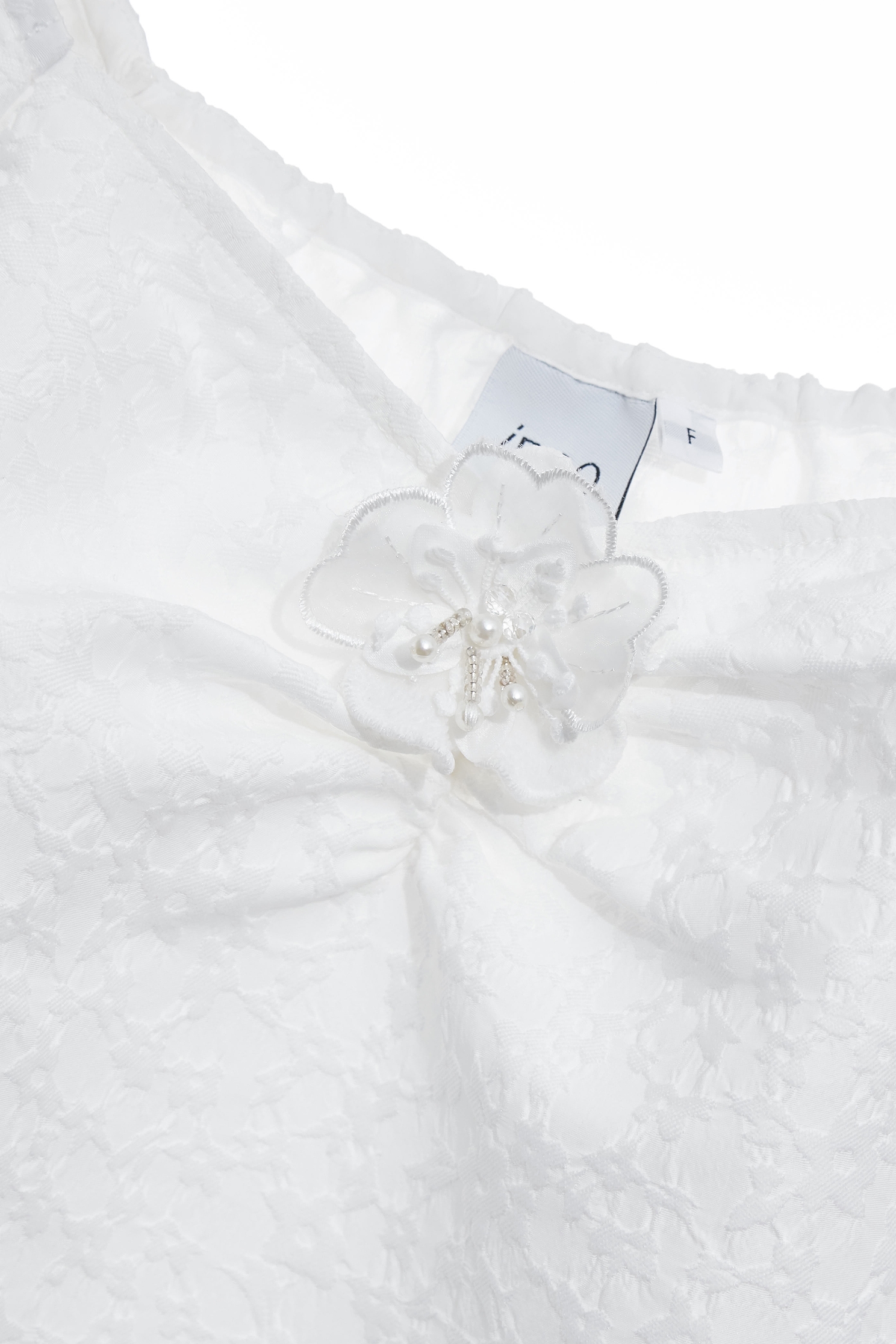 Embossed Floral Detail Puff Sleeve TopEmbossed Floral Detail Puff Sleeve Top,Tops,Embroidered,Season (SS) Look,White tops,Lace