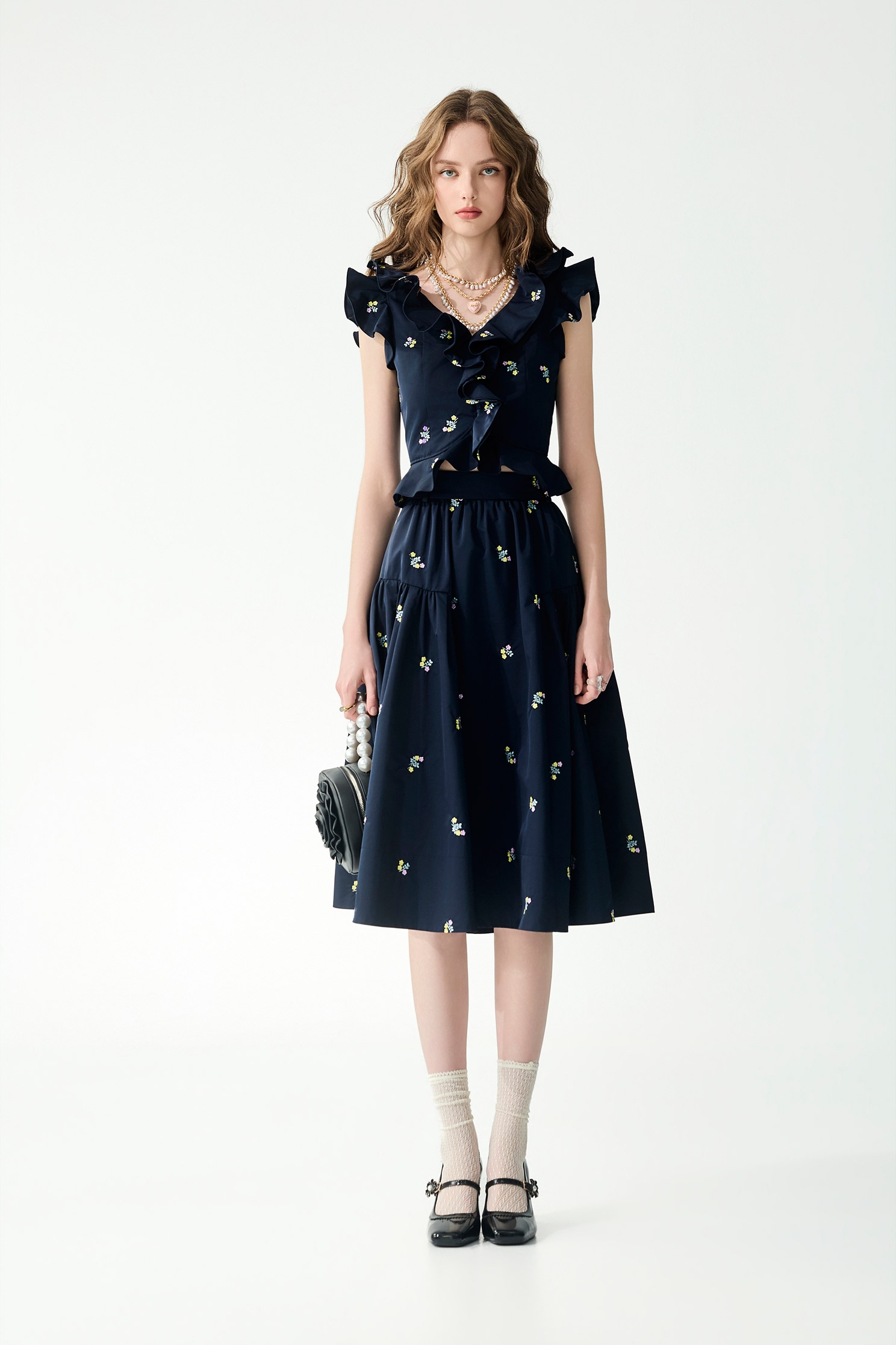 Floral Embroidery Detail Ruffle VestFloral Embroidery Detail Ruffle Vest,sleeveless tops,Tops,Embroidered,Season (SS) Look,sleeveless tops