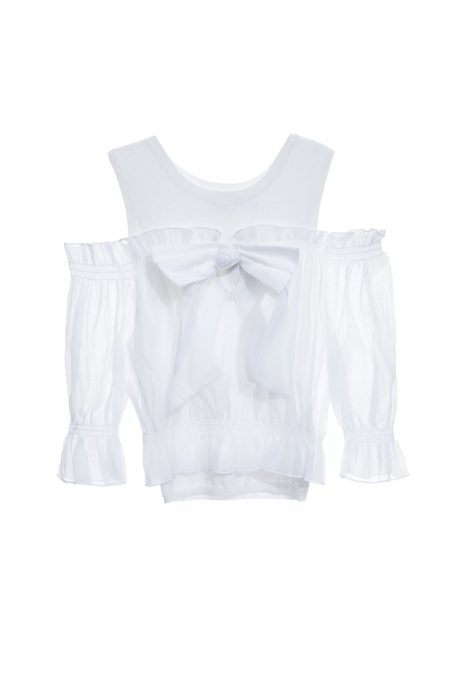 Cold Shoulder Front Bow Detail TopCold Shoulder Front Bow Detail Top,Tops,Season (SS) Look,White tops,bows,Knitted,Knitted tops