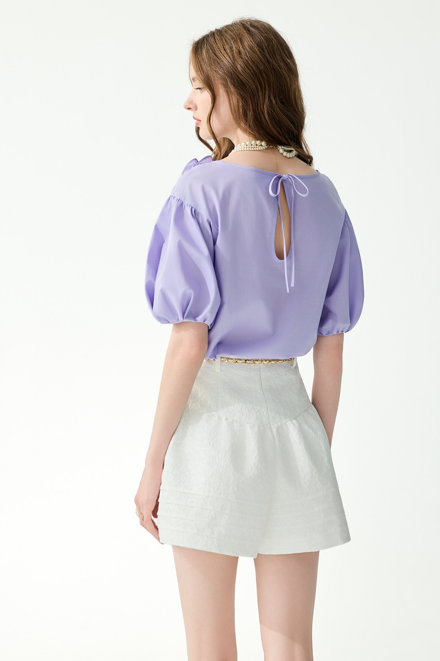 3-D Floral Brooch Purple Top3-D Floral Brooch Purple Top,Tops,Season (SS) Look