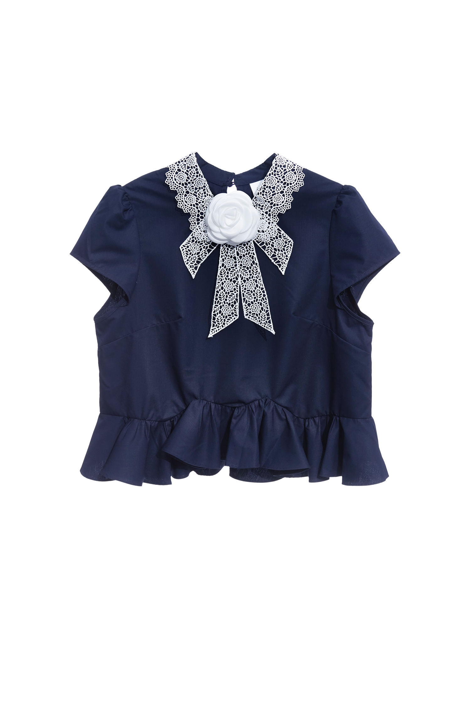 White Collar Lace Navy Peplum TopWhite Collar Lace Navy Peplum Top,Tops,Season (SS) Look,Lace