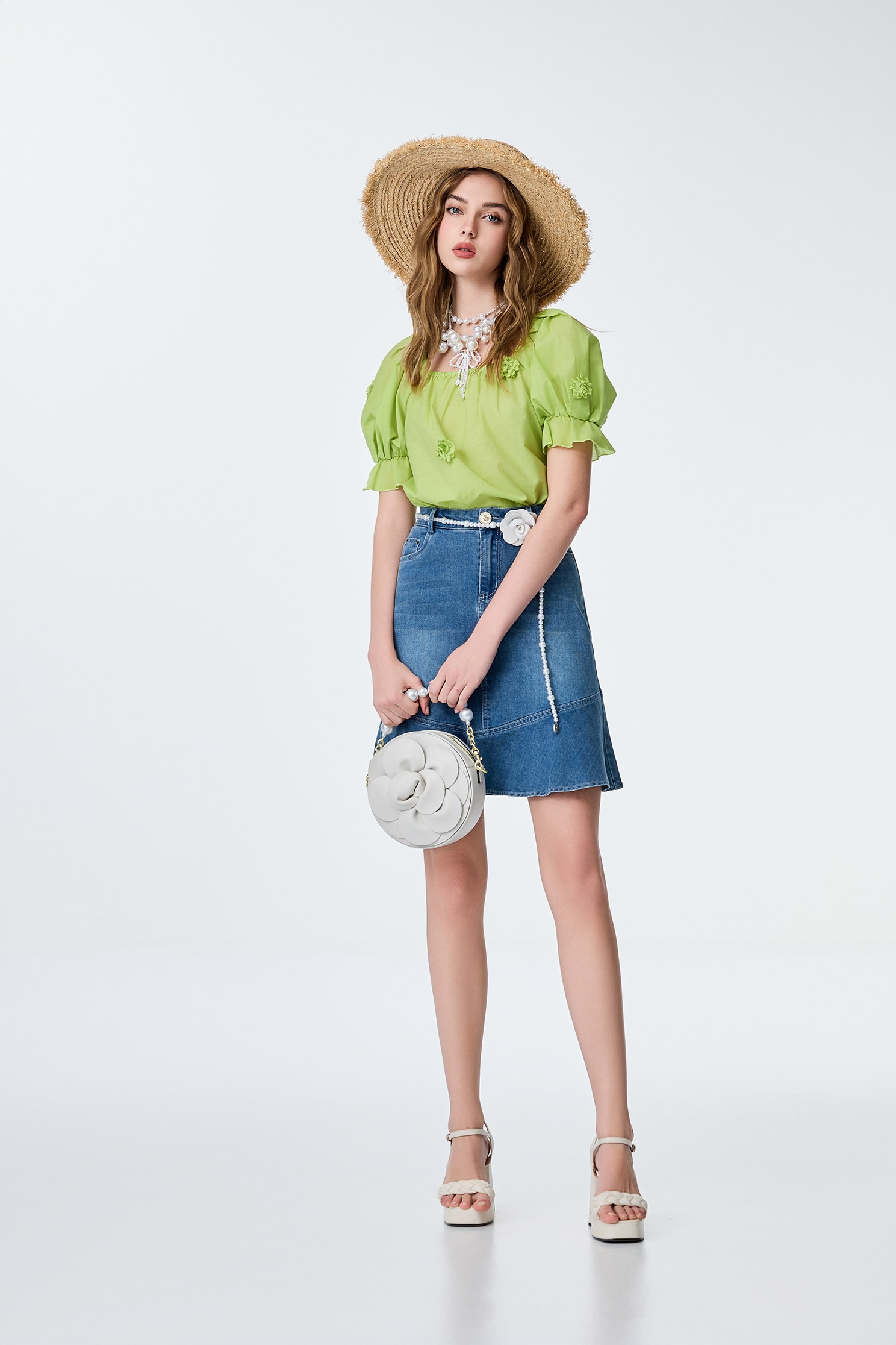 3-D Floral Detail Green Top3-D Floral Detail Green Top,Tops,Season (SS) Look,City Feminine