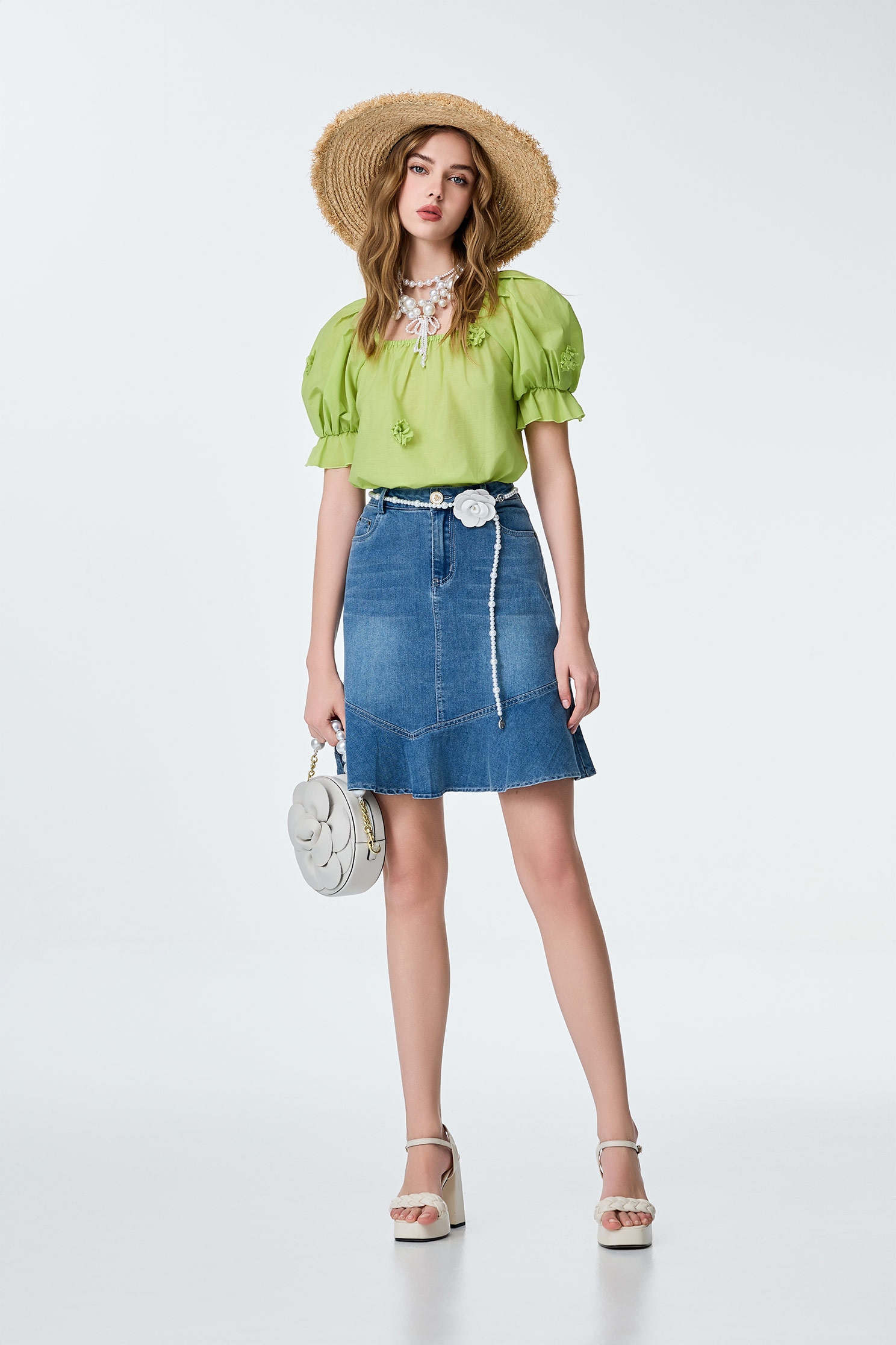 3-D Floral Detail Green Top3-D Floral Detail Green Top,Tops,Season (SS) Look,City Feminine