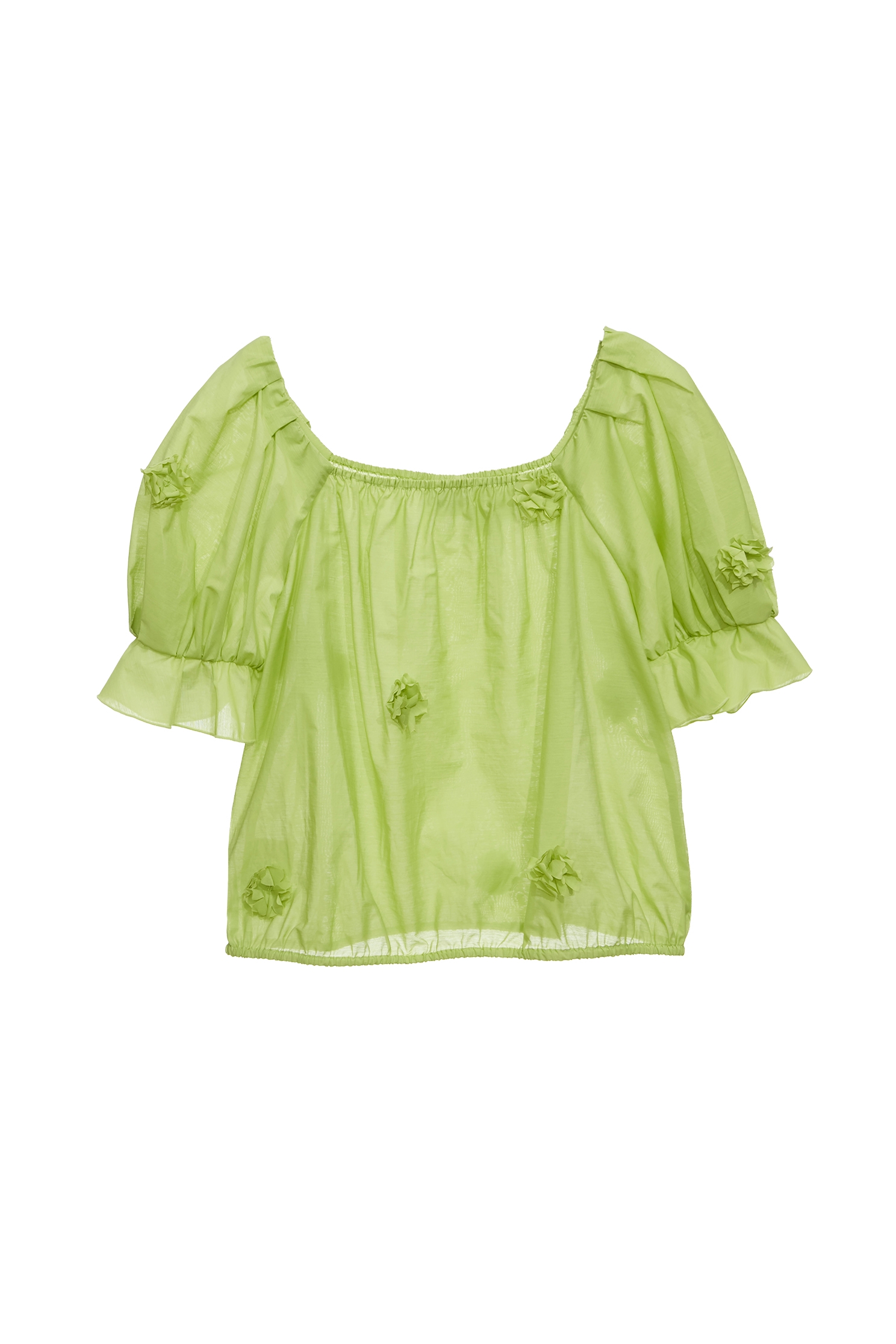 3-D Floral Detail Green Top3-D Floral Detail Green Top,Tops,Season (SS) Look,City Feminine