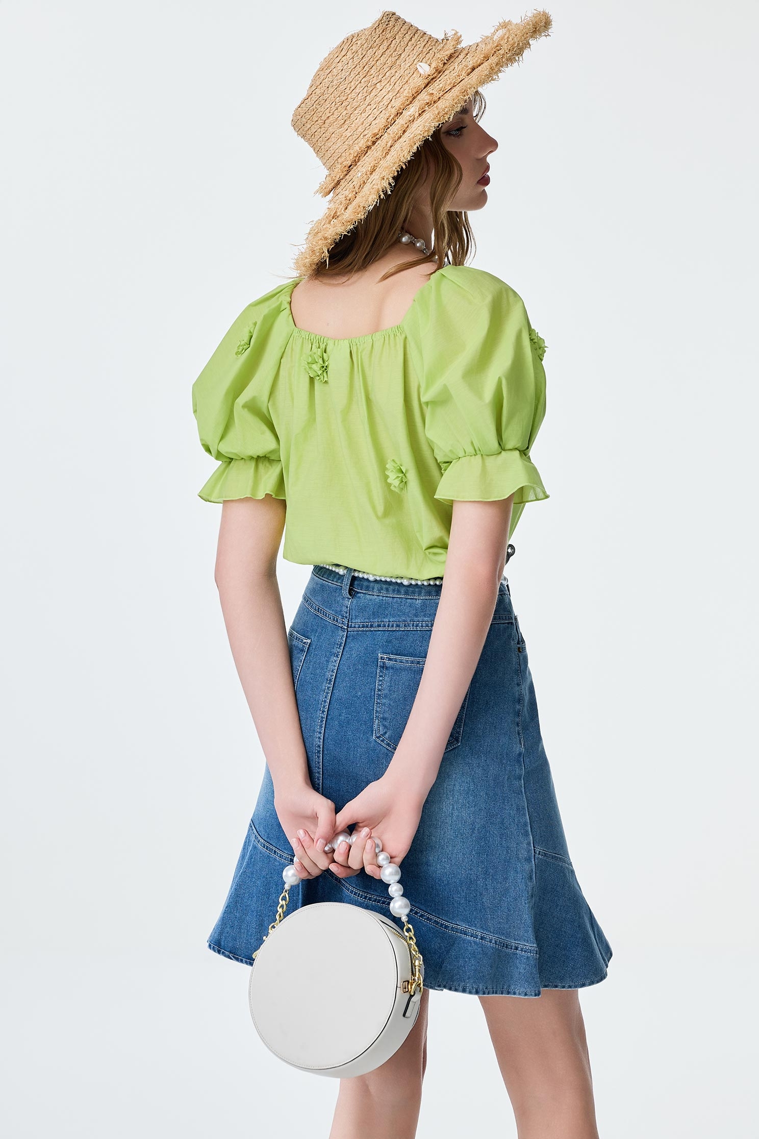 3-D Floral Detail Green Top3-D Floral Detail Green Top,Tops,Season (SS) Look,City Feminine