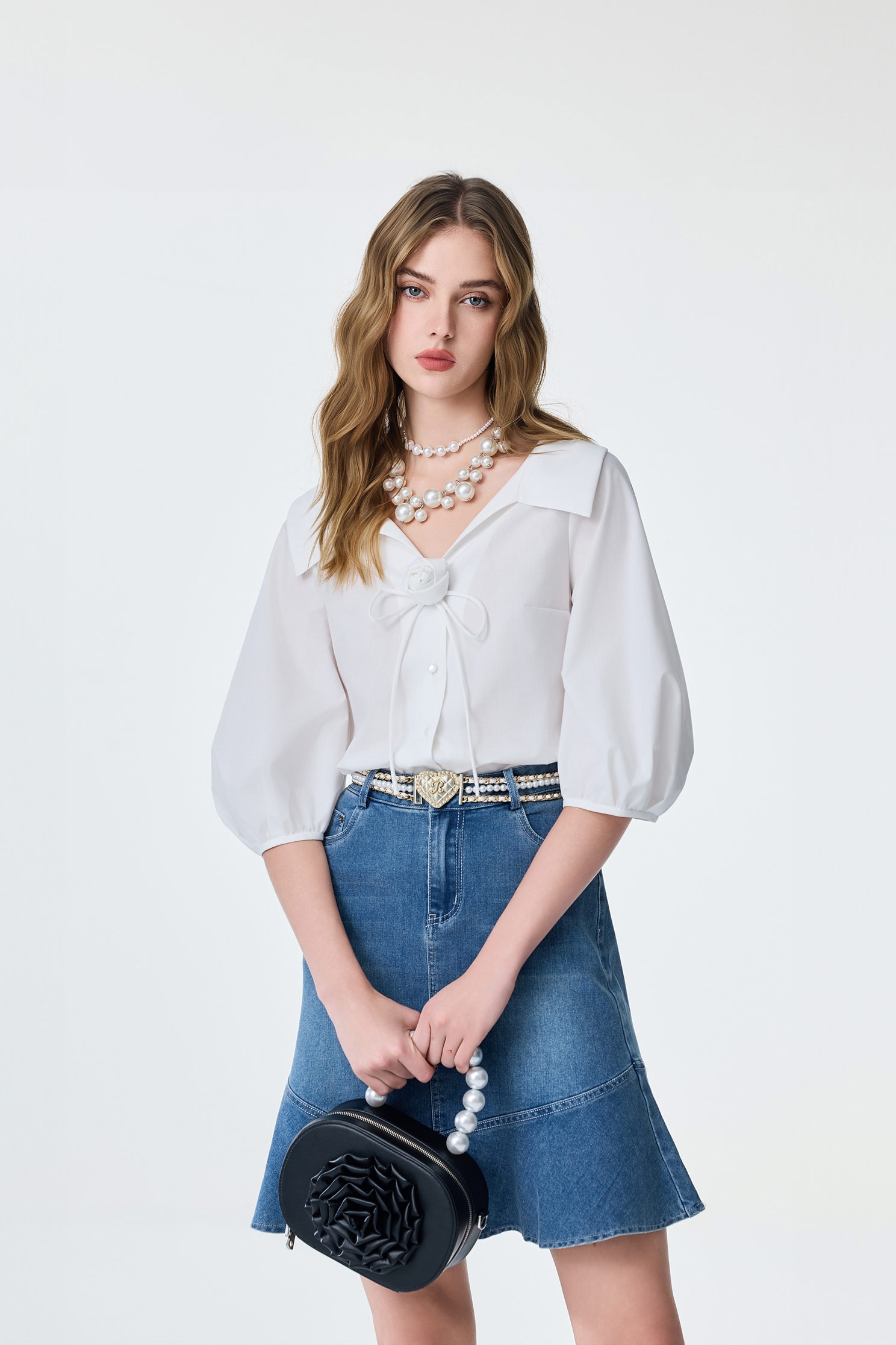 Floral Brooch Detail Button Front TopFloral Brooch Detail Button Front Top,Tops,Season (SS) Look,City Feminine,White tops