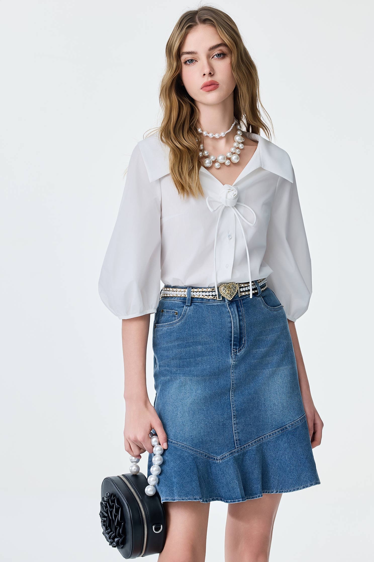 Floral Brooch Detail Button Front TopFloral Brooch Detail Button Front Top,Tops,Season (SS) Look,City Feminine,White tops