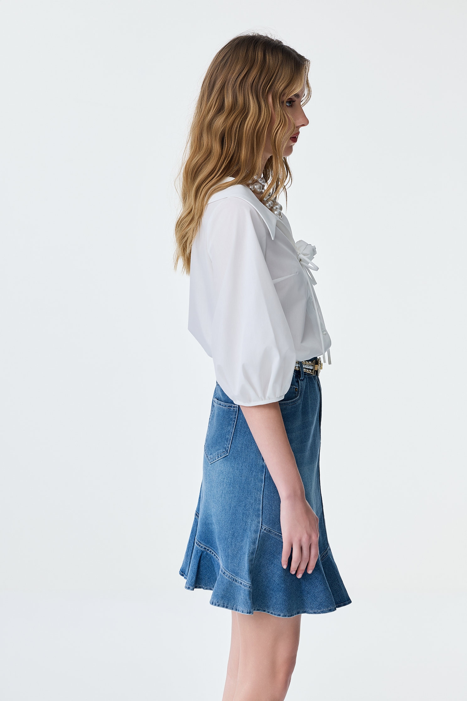 Floral Brooch Detail Button Front TopFloral Brooch Detail Button Front Top,Tops,Season (SS) Look,City Feminine,White tops