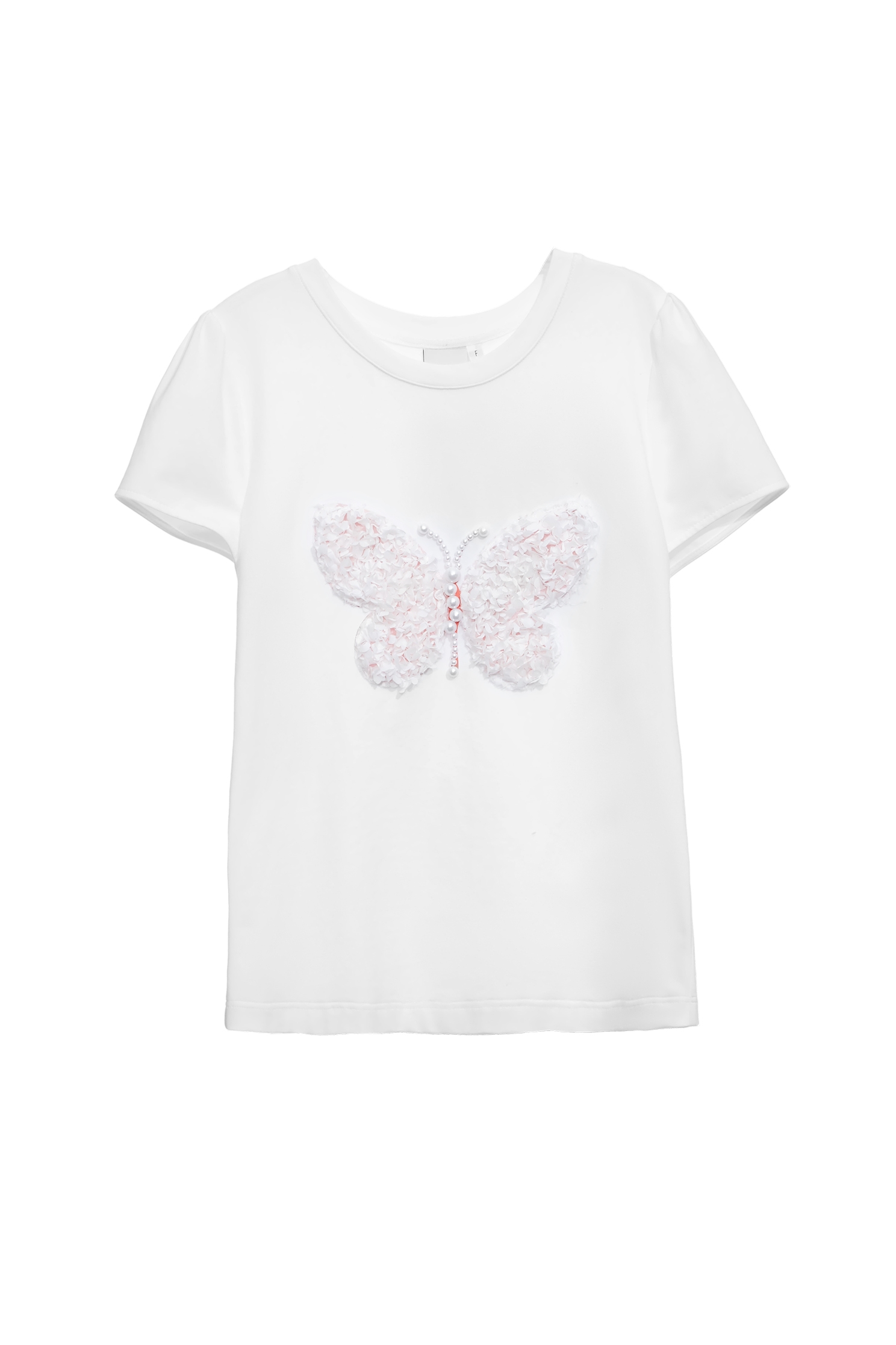 Floral Butterfly Detail Short Sleeve TeeFloral Butterfly Detail Short Sleeve Tee,Tops,Season (SS) Look,pearl,City Feminine,White tops,Knitted