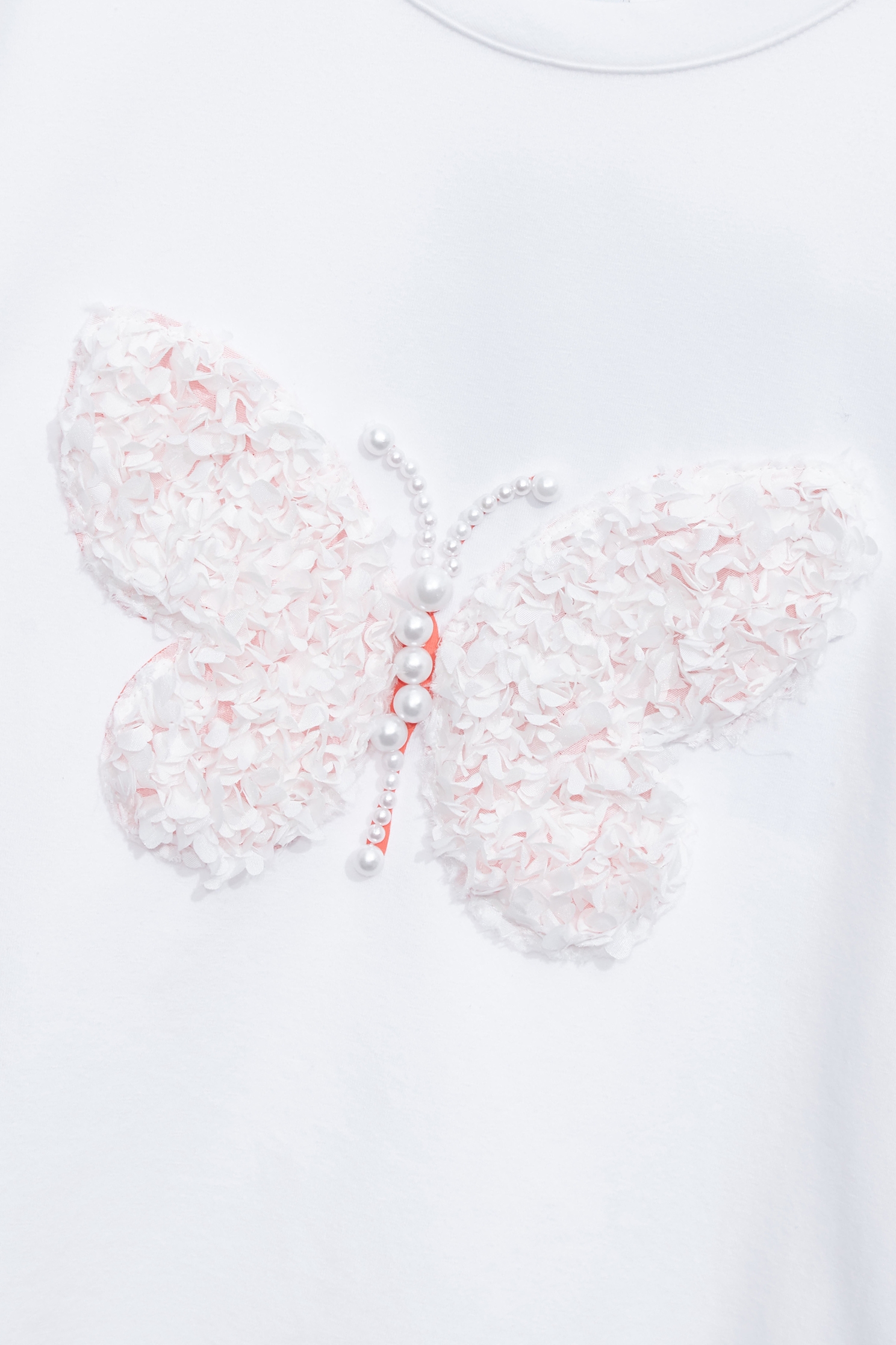 Floral Butterfly Detail Short Sleeve TeeFloral Butterfly Detail Short Sleeve Tee,Tops,Season (SS) Look,pearl,City Feminine,White tops,Knitted