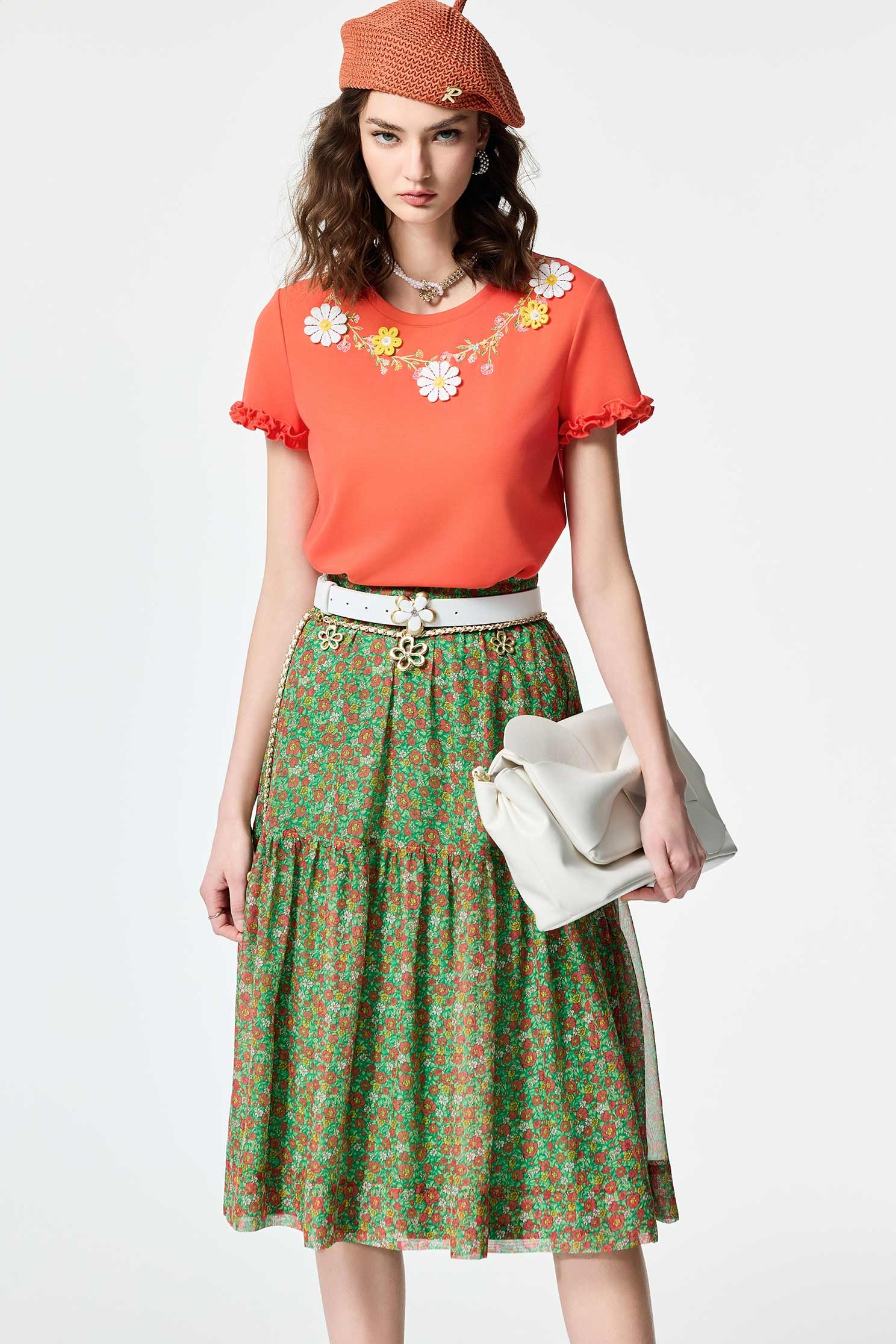 Floral Embroidery Short Sleeve TeeFloral Embroidery Short Sleeve Tee,Tops,Embroidered,Season (SS) Look,City Feminine,Lace