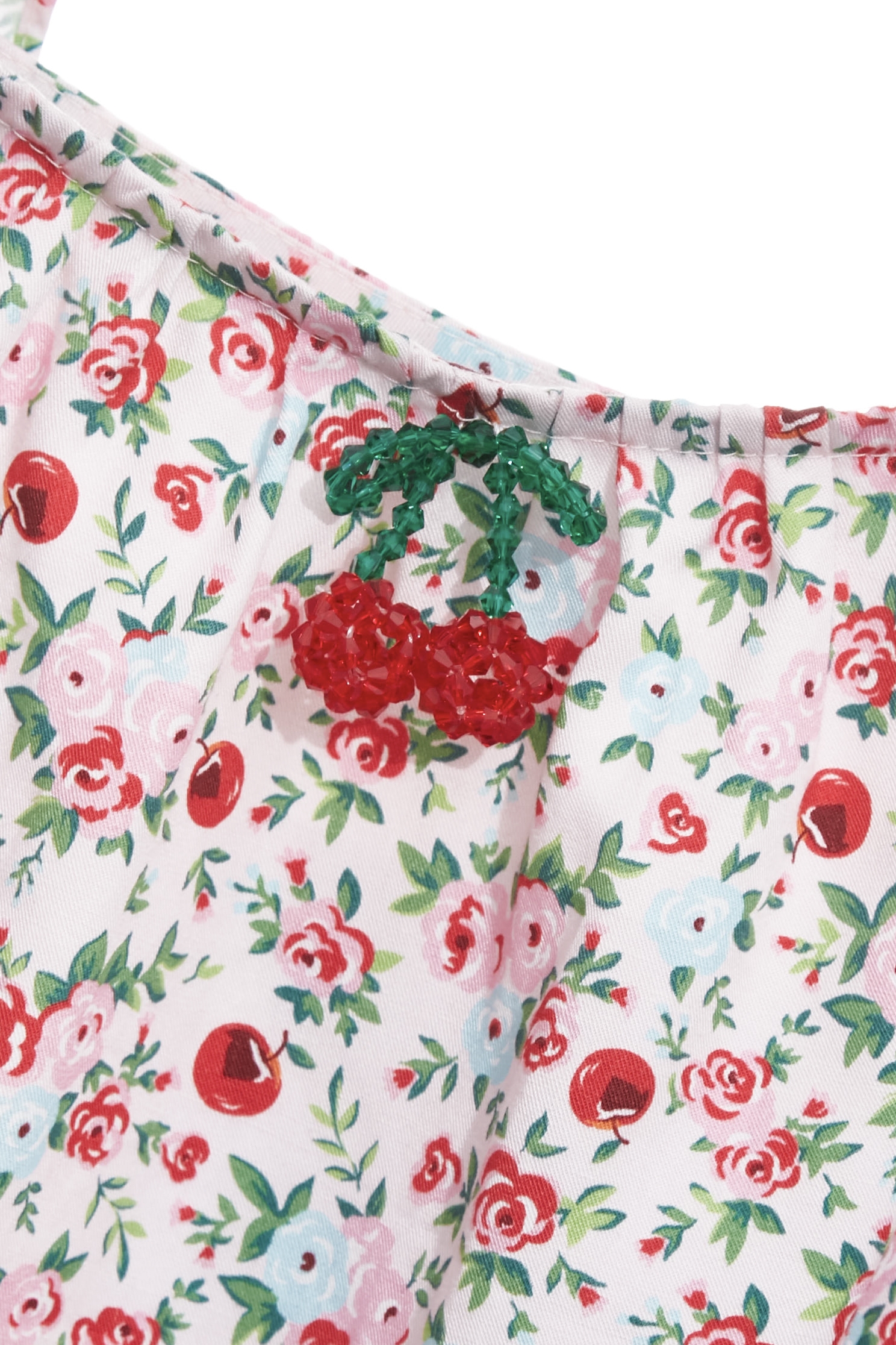 Rose With Cherry Print Ruffle Sleeve Top,Tops,bestselling,Season (SS) Look