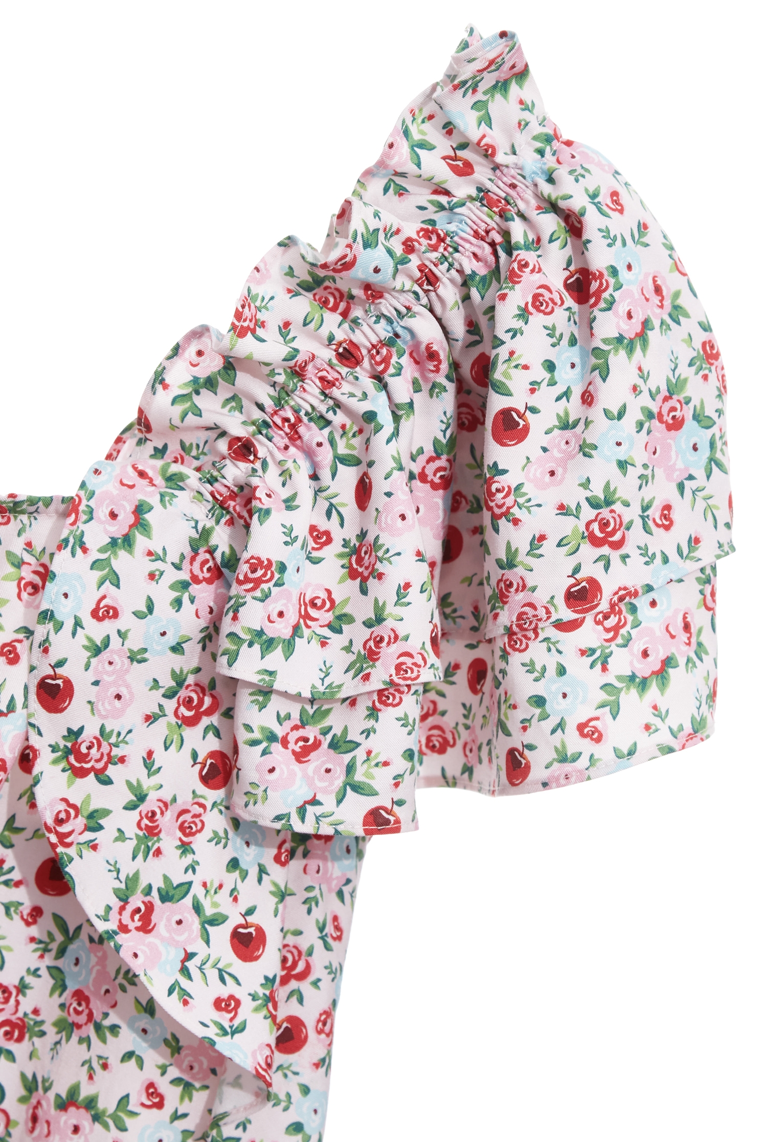 Rose With Cherry Print Ruffle Sleeve Top,Tops,bestselling,Season (SS) Look