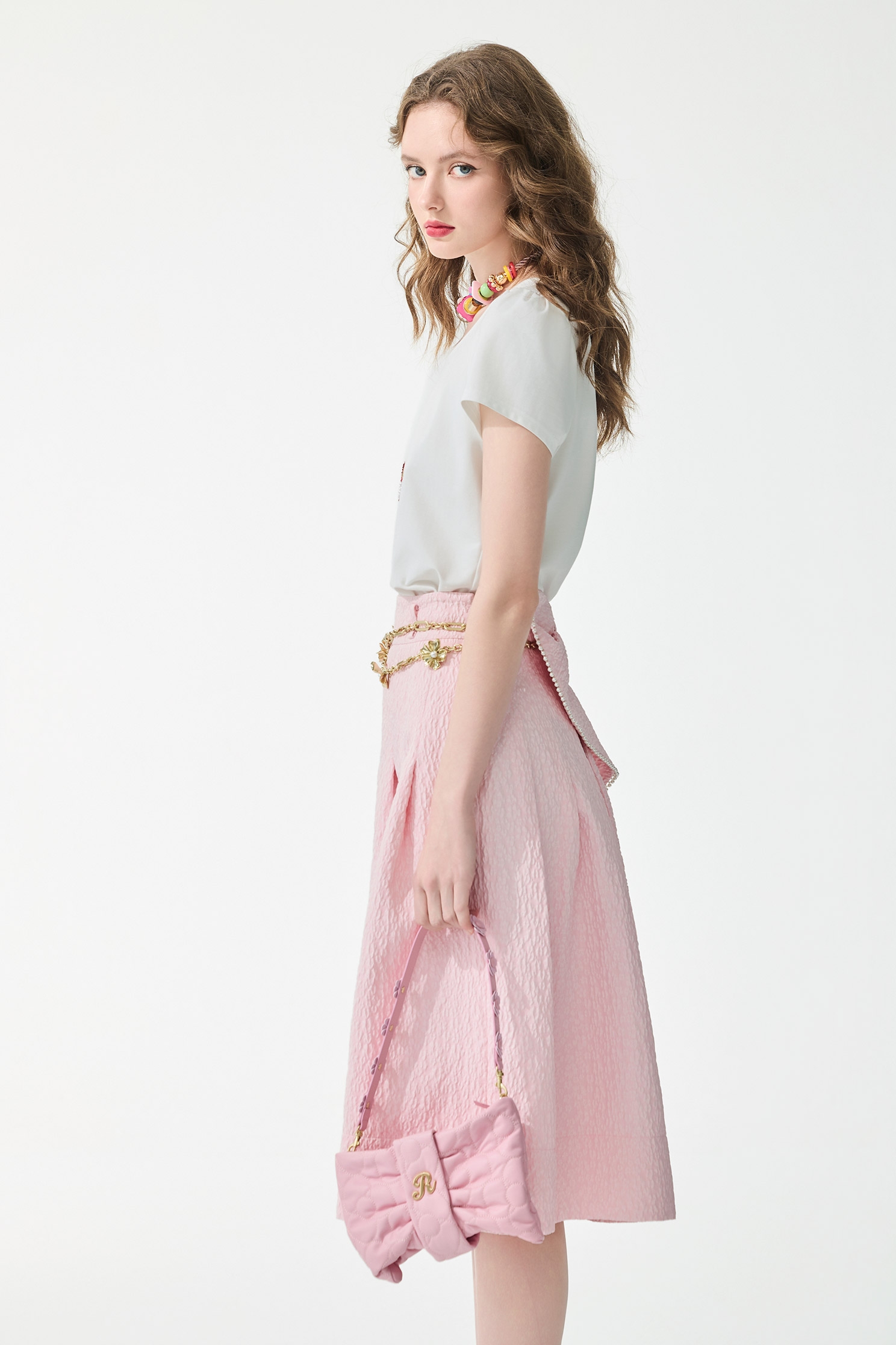 Sequin Cherry Graphic Short Sleeve Tee,U-Neck T shirts,Tops,Embroidered,Season (SS) Look,pearl,White tops