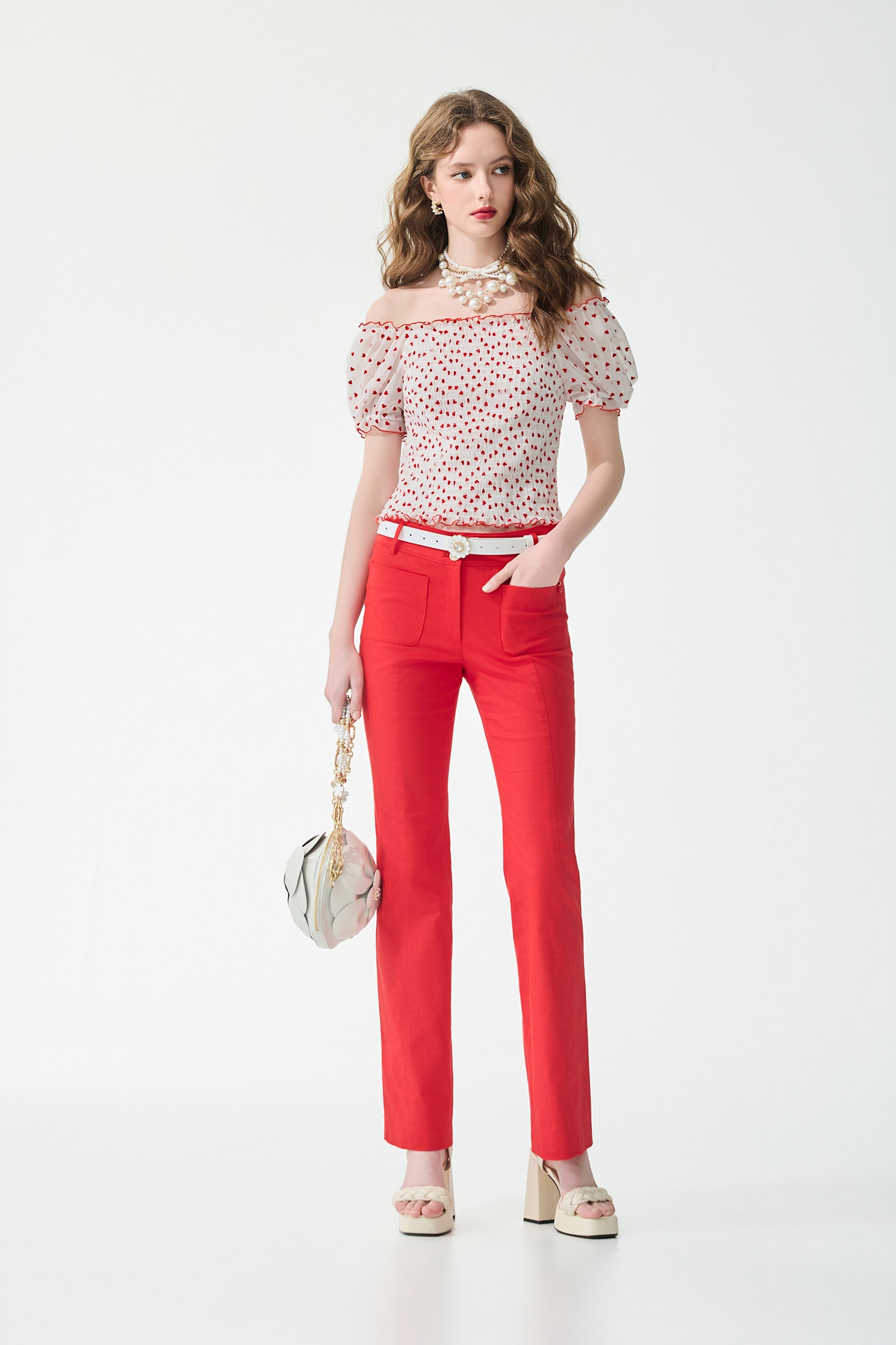 Velvet Heart Motif Puff Sleeve Top,Tops,bestselling,Season (SS) Look,Mesh fabric