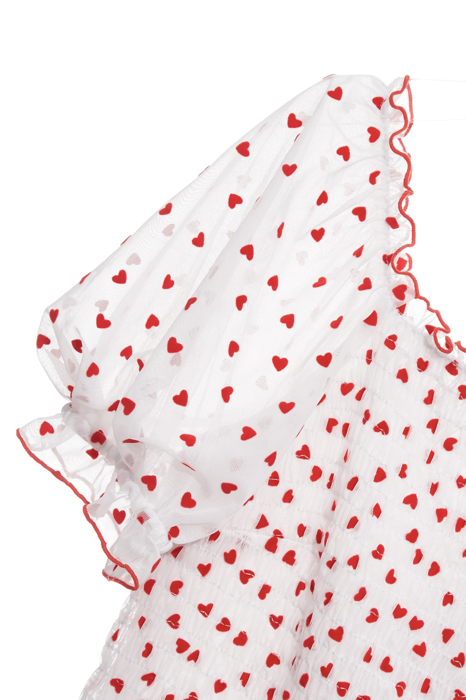 Velvet Heart Motif Puff Sleeve Top,Tops,bestselling,Season (SS) Look,Mesh fabric