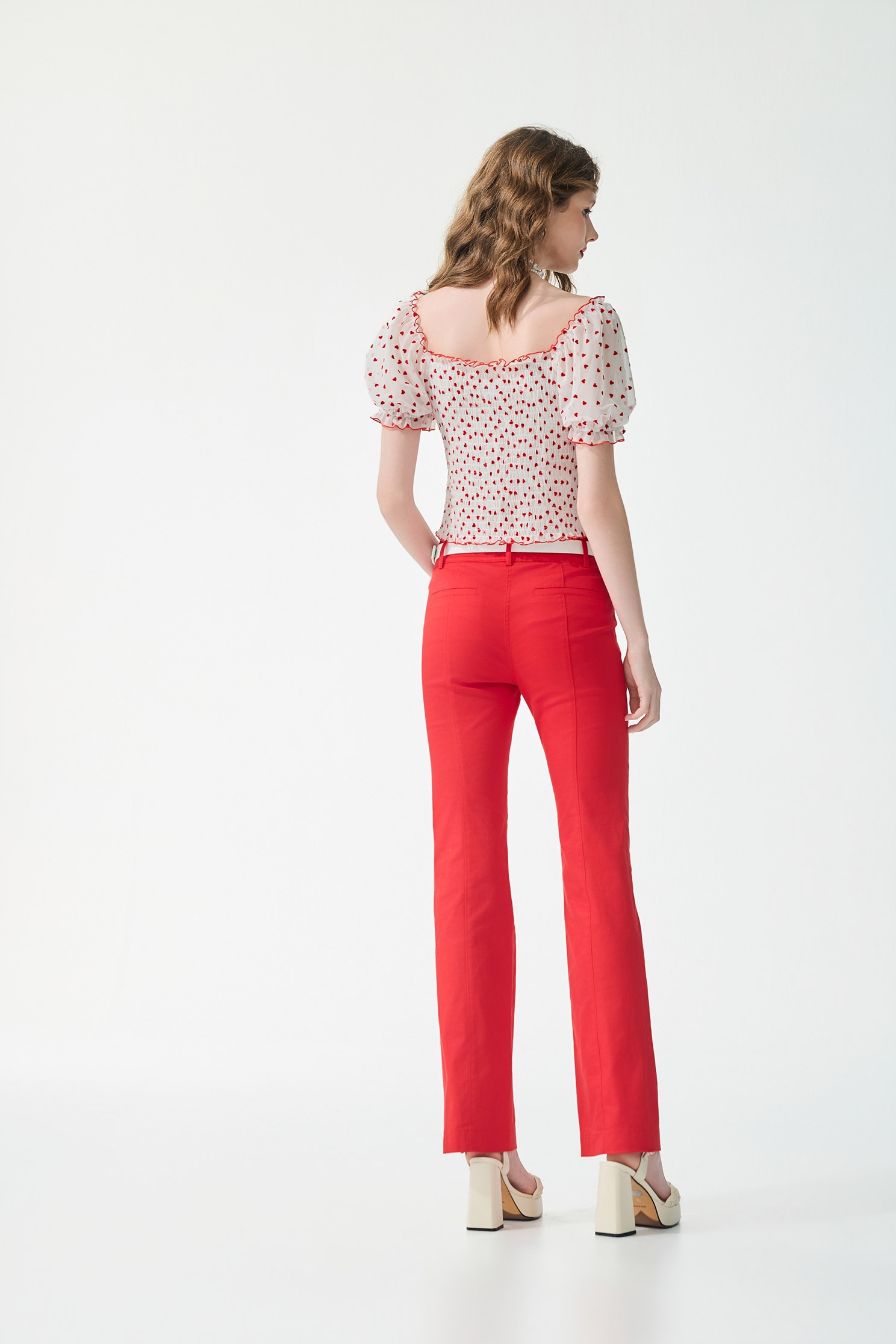 Velvet Heart Motif Puff Sleeve Top,Tops,bestselling,Season (SS) Look,Mesh fabric