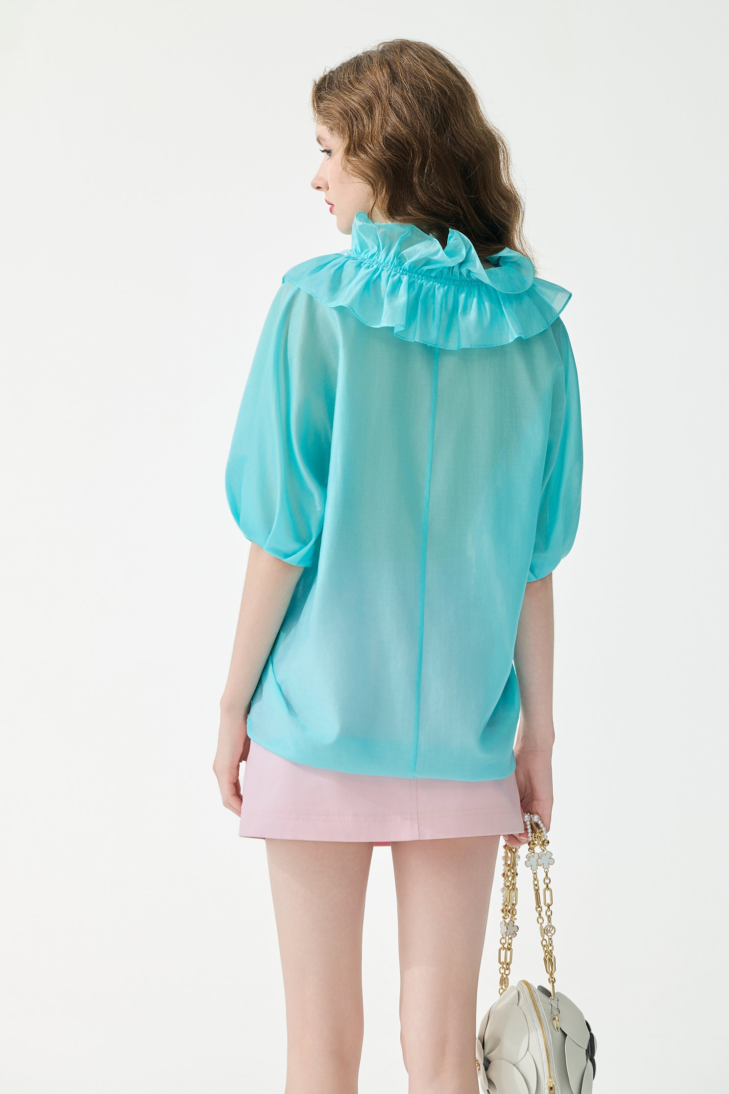 Ice Blue Ruffle Detail Top,Tops,Season (SS) Look
