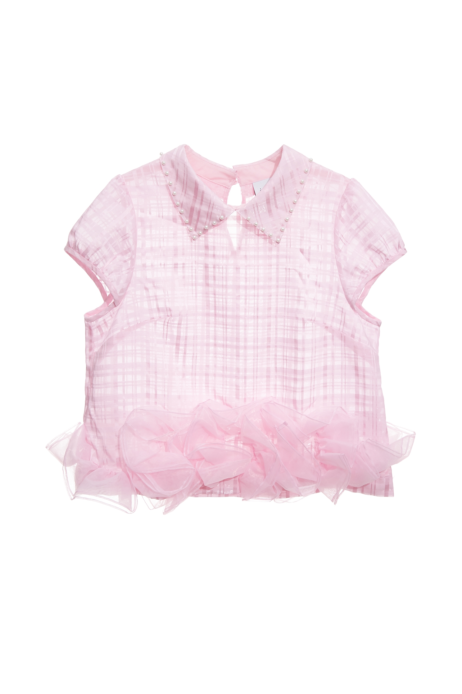 Ruffle Hem Pink Top,Tops,Season (SS) Look,Plaid,pearl