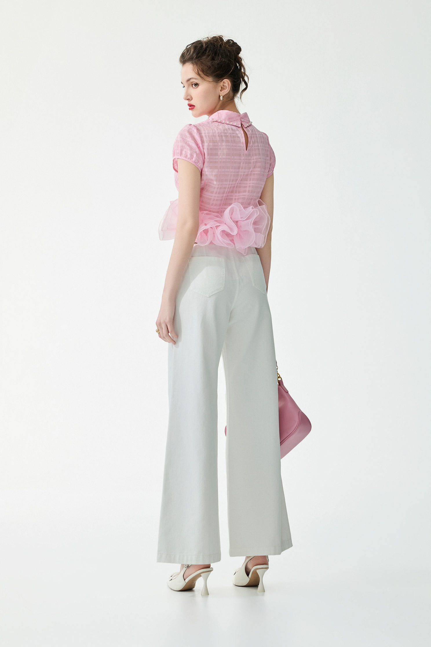 Ruffle Hem Pink Top,Tops,Season (SS) Look,Plaid,pearl