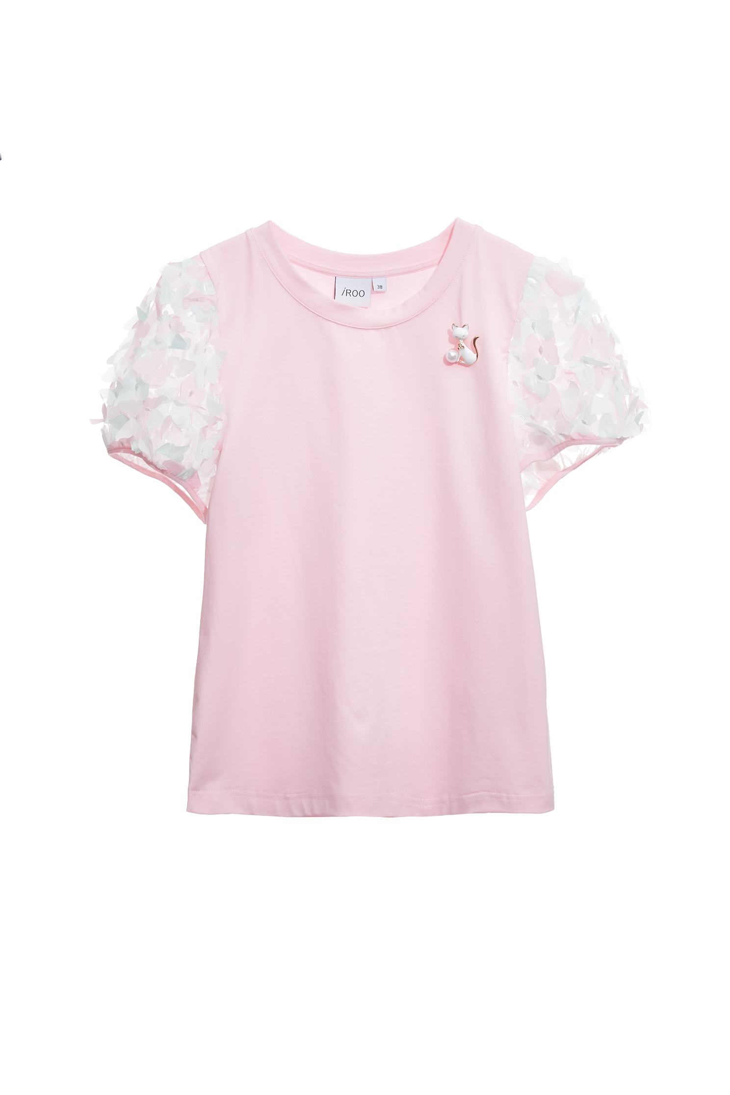 Butterfly Sleeve Detail Pink Top,Tops,Embroidered,Season (SS) Look,Mesh fabric
