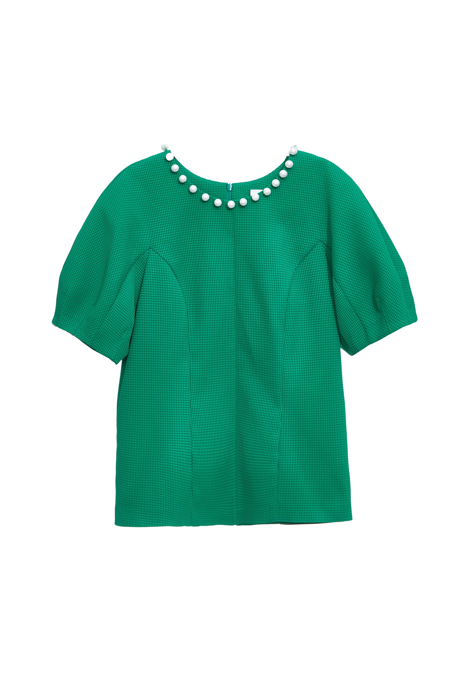 Pearl Detail Waffle TopPearl Detail Waffle Top,Tops,Season (SS) Look,Plaid,pearl,City Feminine