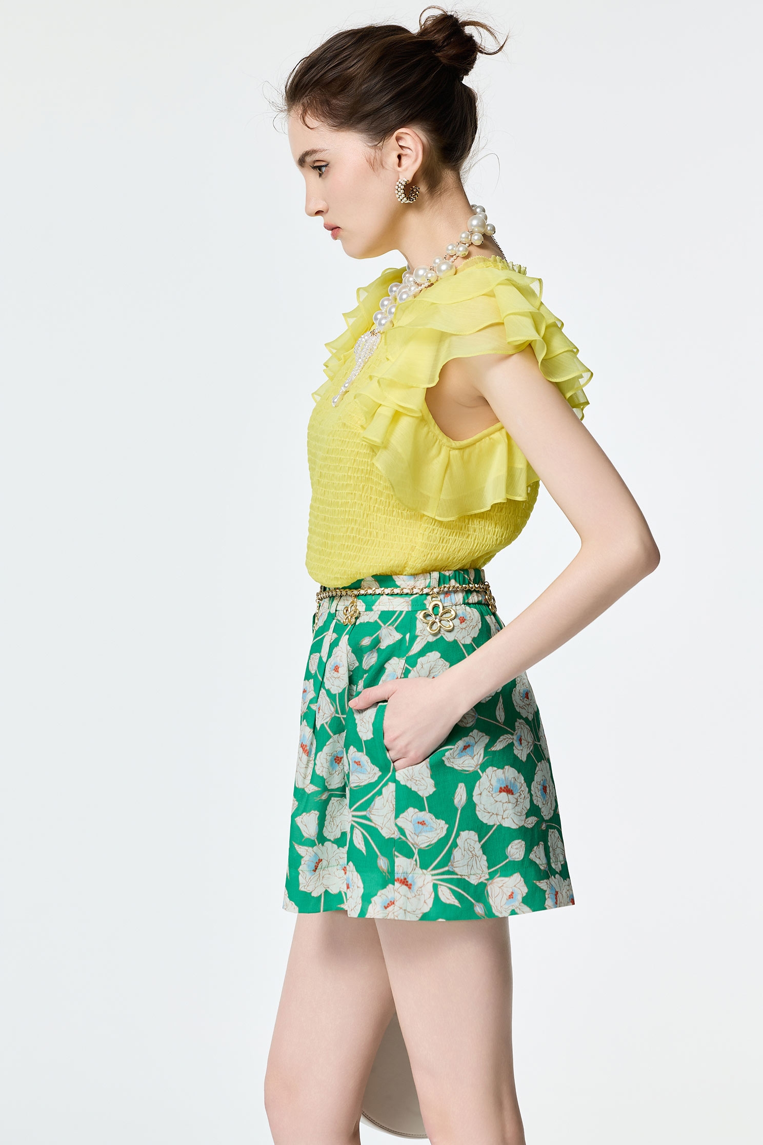 Ruffle Layered Sleeve Elastic Pleated TopRuffle Layered Sleeve Elastic Pleated Top,Tops,Season (SS) Look,City Feminine,Valentine,sleeveless tops,upperclass,Chiffon,Chiffon tops