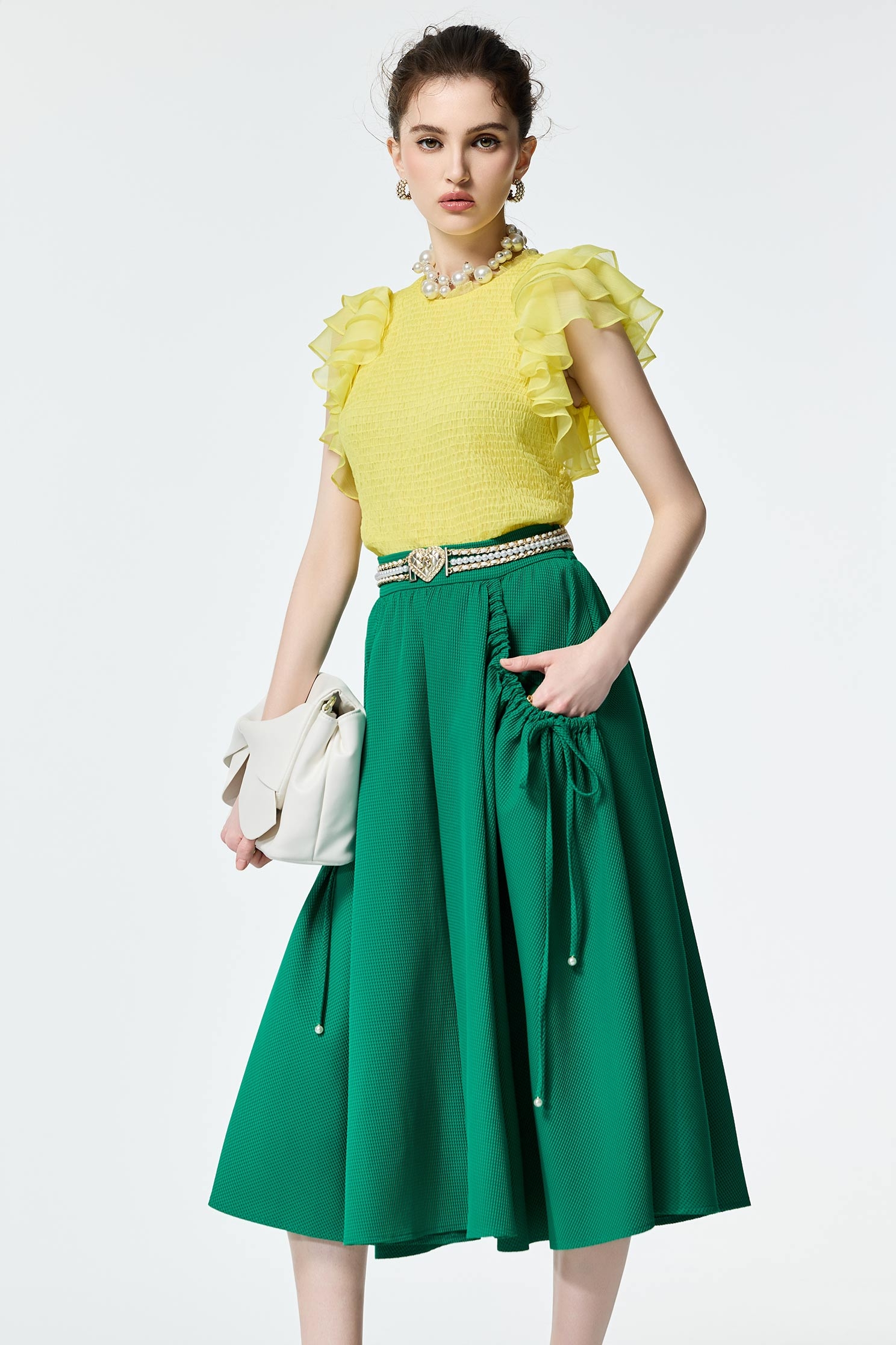 Ruffle Layered Sleeve Elastic Pleated TopRuffle Layered Sleeve Elastic Pleated Top,Tops,Season (SS) Look,City Feminine,Valentine,sleeveless tops,upperclass,Chiffon,Chiffon tops