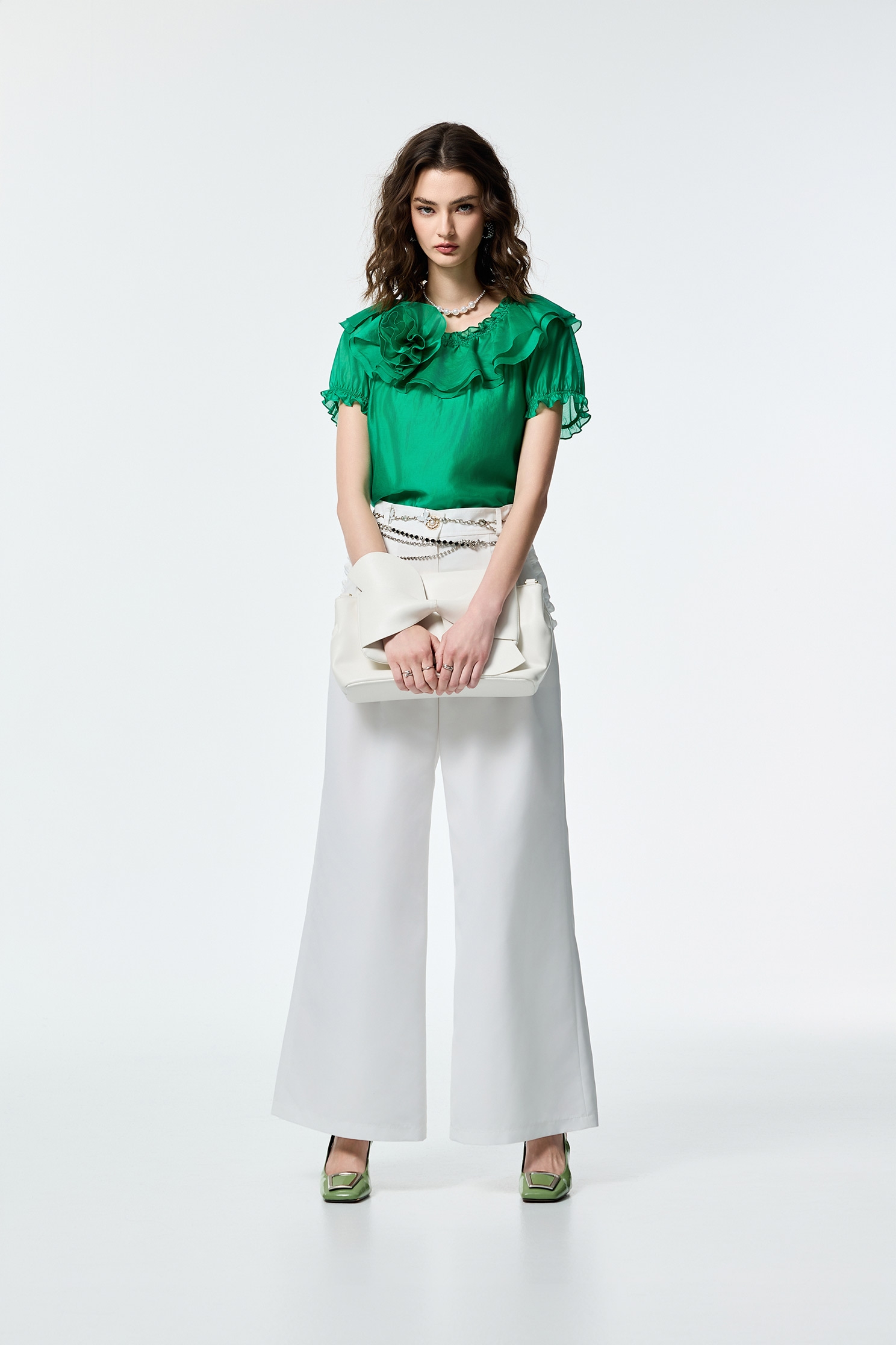 Floral Ruffle Detail Organza TopFloral Ruffle Detail Organza Top,Tops,Season (SS) Look,City Feminine,blossoms