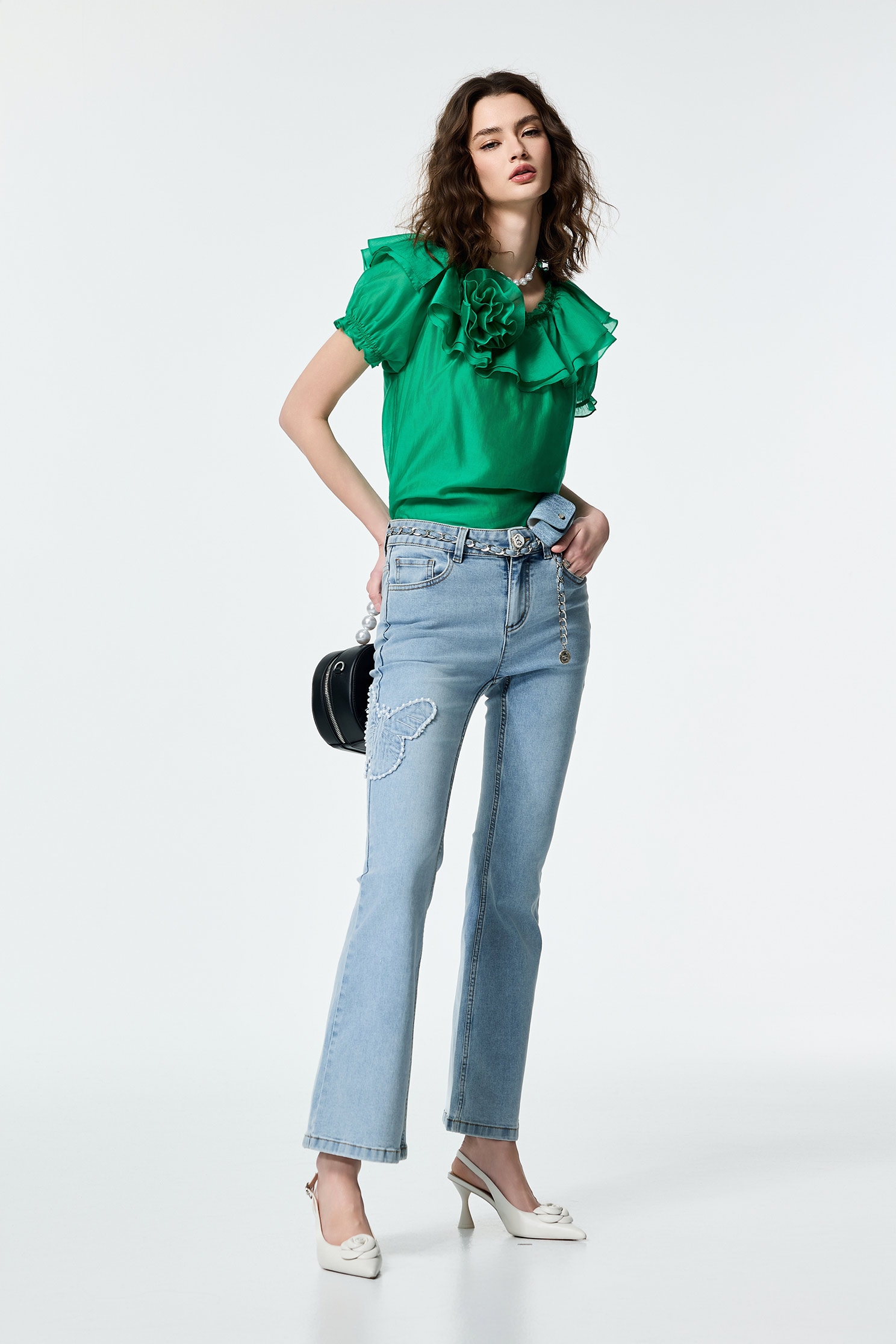 Floral Ruffle Detail Organza TopFloral Ruffle Detail Organza Top,Tops,Season (SS) Look,City Feminine,blossoms