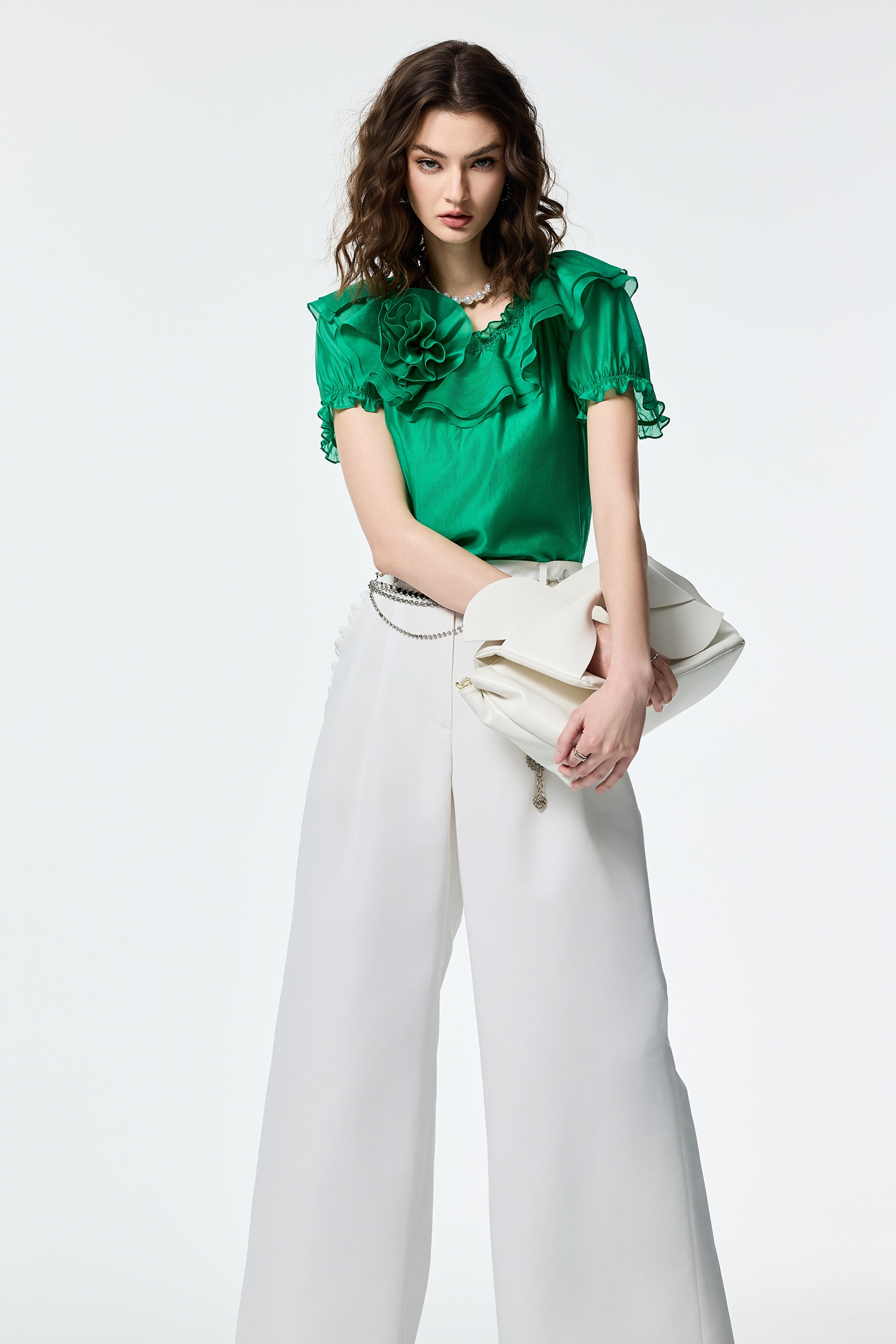 Floral Ruffle Detail Organza TopFloral Ruffle Detail Organza Top,Tops,Season (SS) Look,City Feminine,blossoms