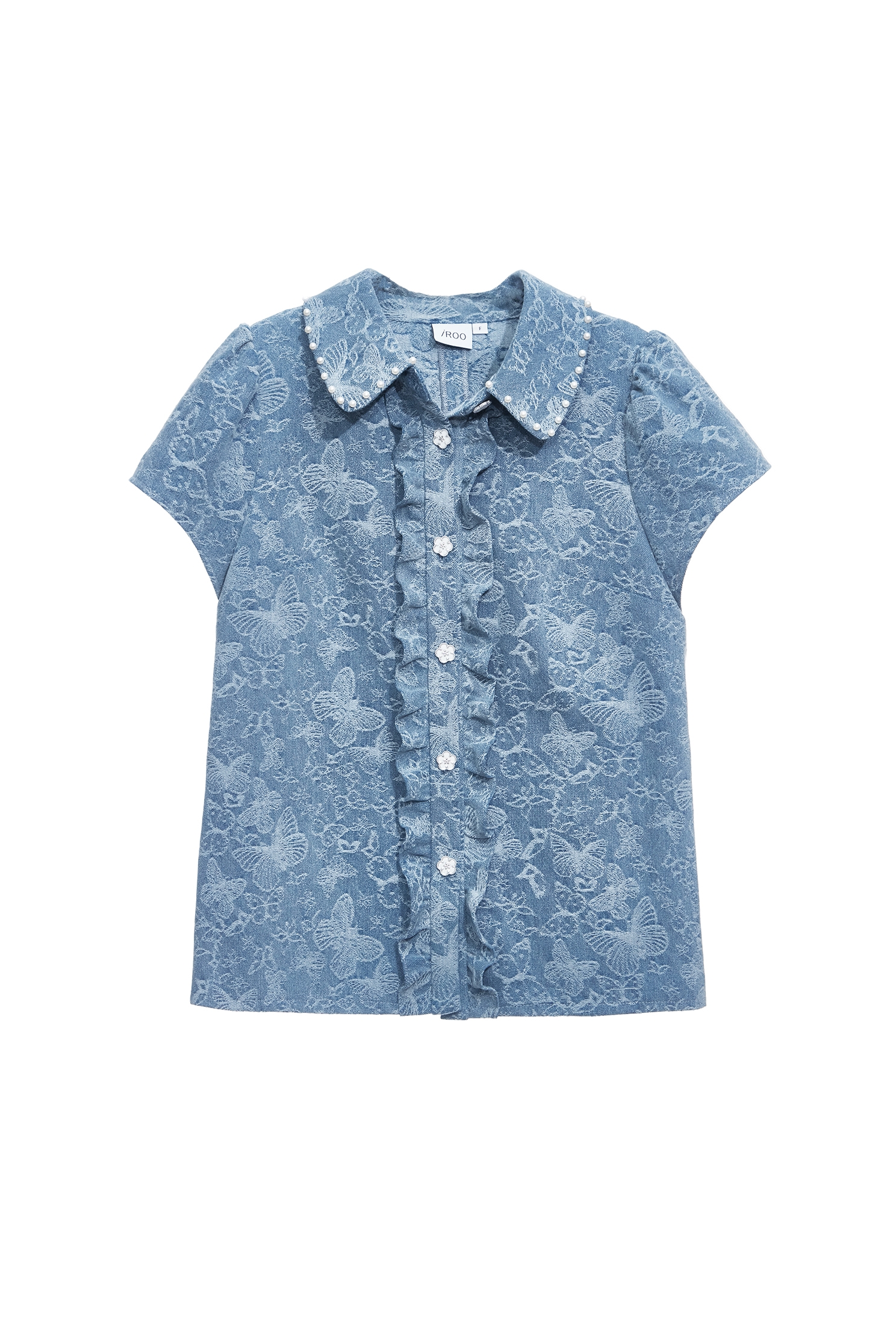 Butterfly Detail Denim TopButterfly Detail Denim Top,Office Looks,Tops,Season (SS) Look,Denim,pearl,City Feminine,Valentine,Blouses