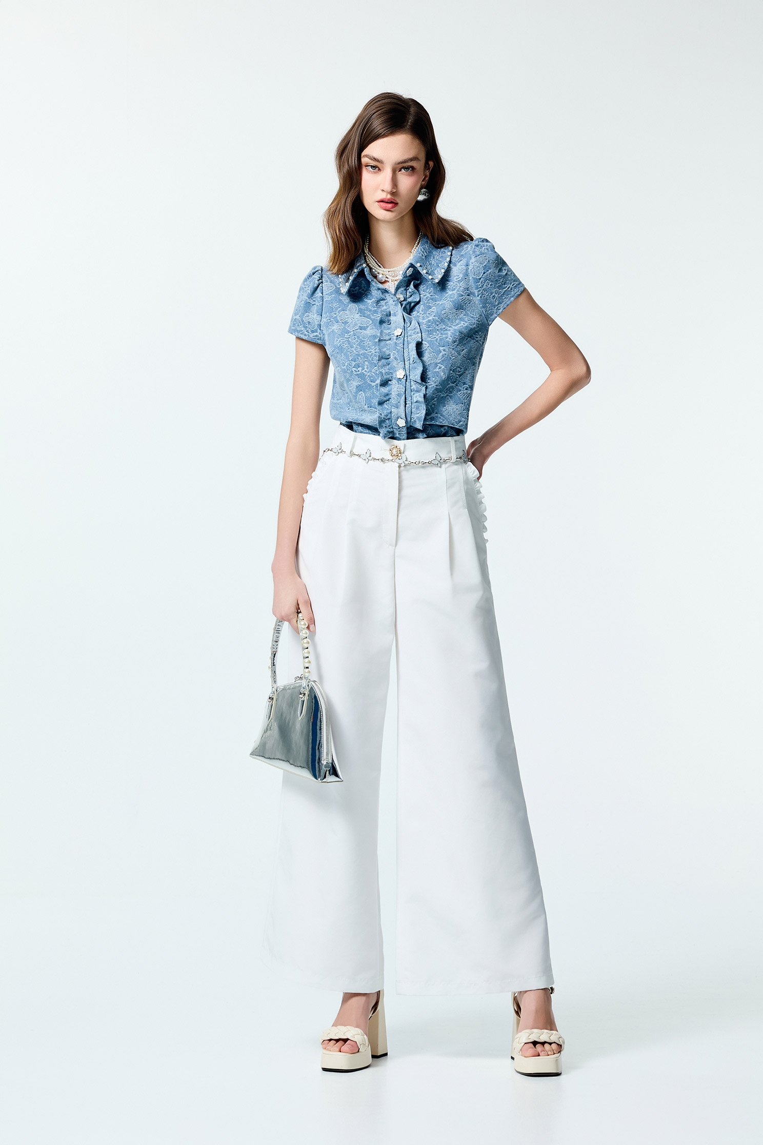 Butterfly Detail Denim TopButterfly Detail Denim Top,Office Looks,Tops,Season (SS) Look,Denim,pearl,City Feminine,Valentine,Blouses