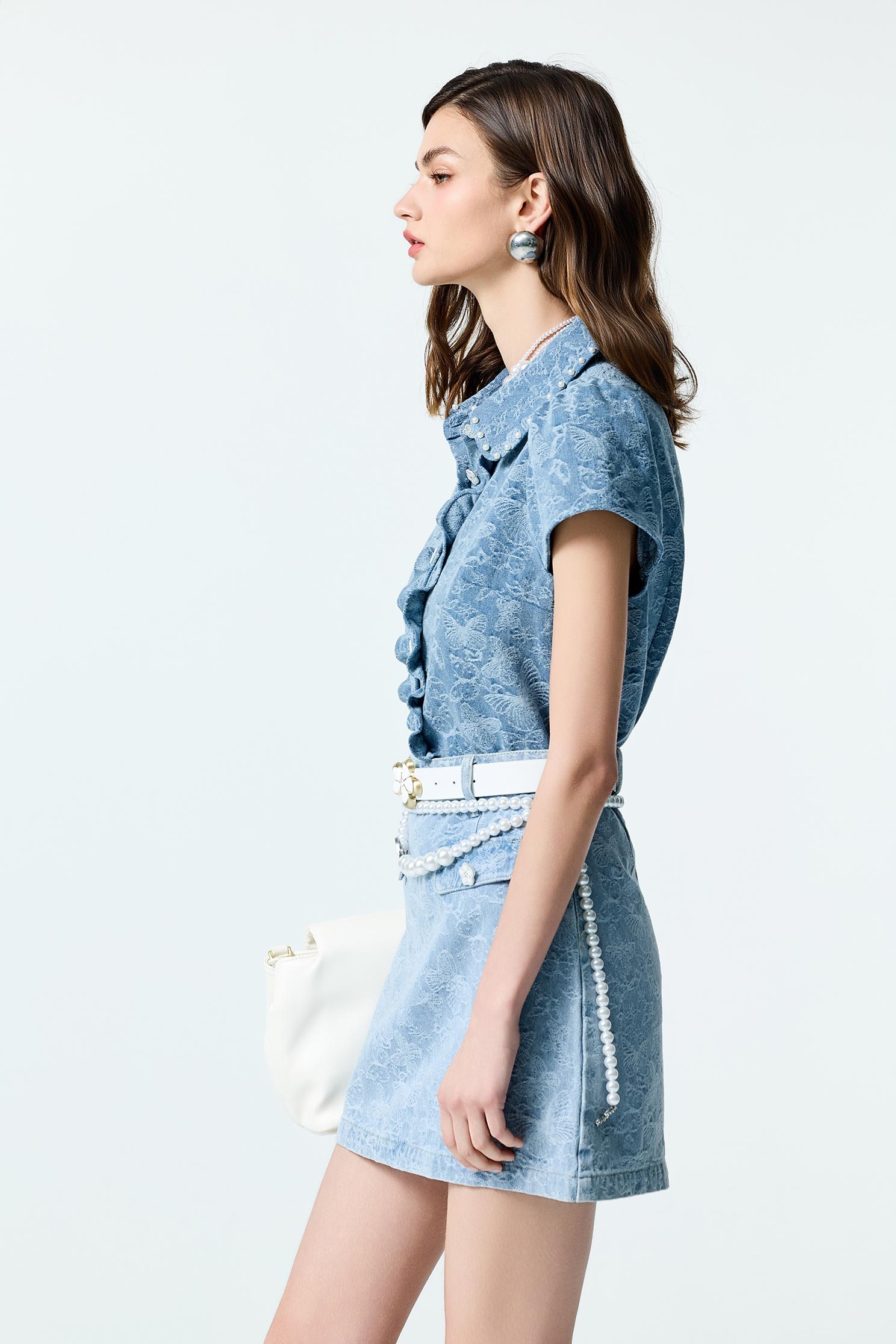 Butterfly Detail Denim TopButterfly Detail Denim Top,Office Looks,Tops,Season (SS) Look,Denim,pearl,City Feminine,Valentine,Blouses