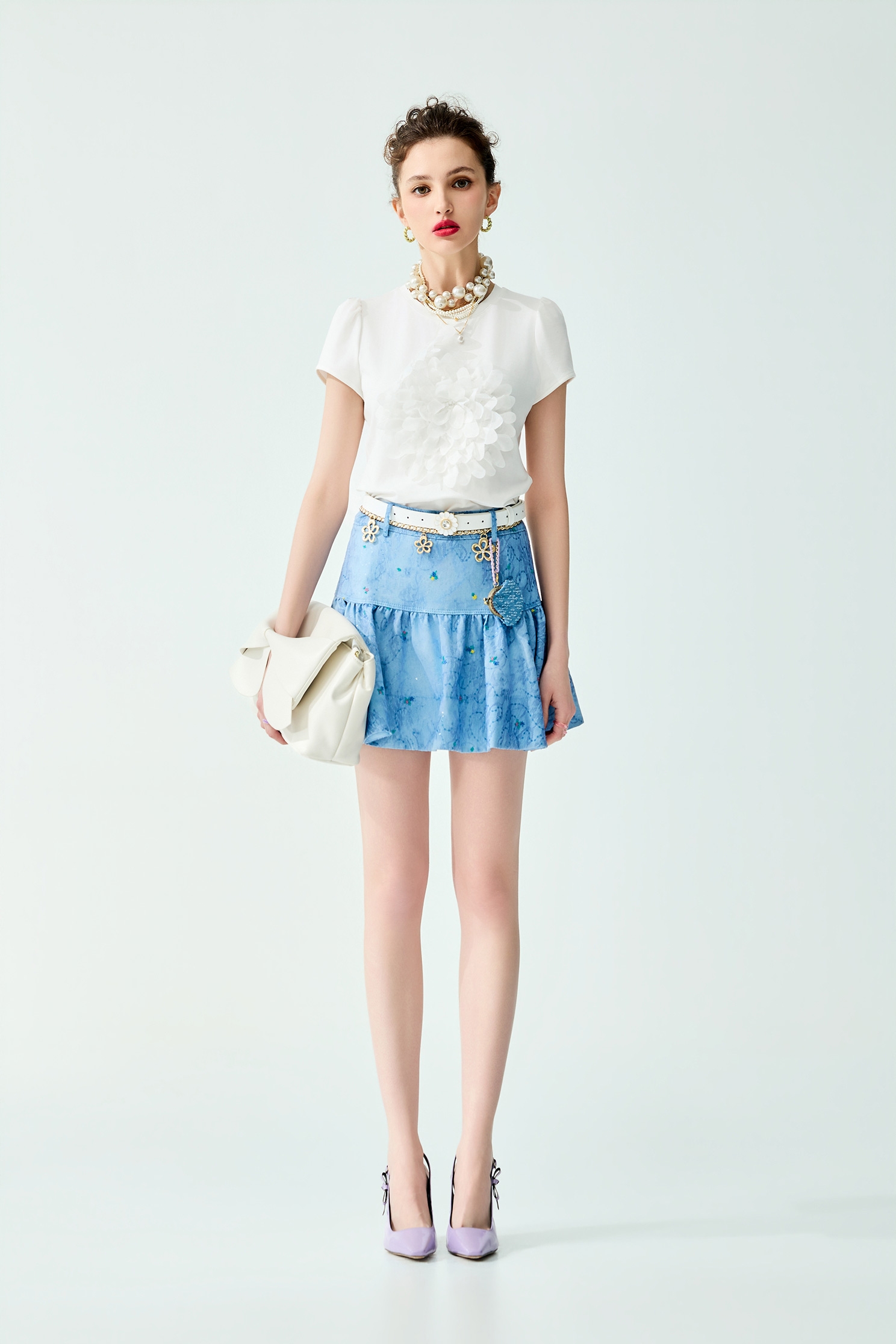 3-D Floral Short Sleeve Tee,Tops,Season (SS) Look,White tops