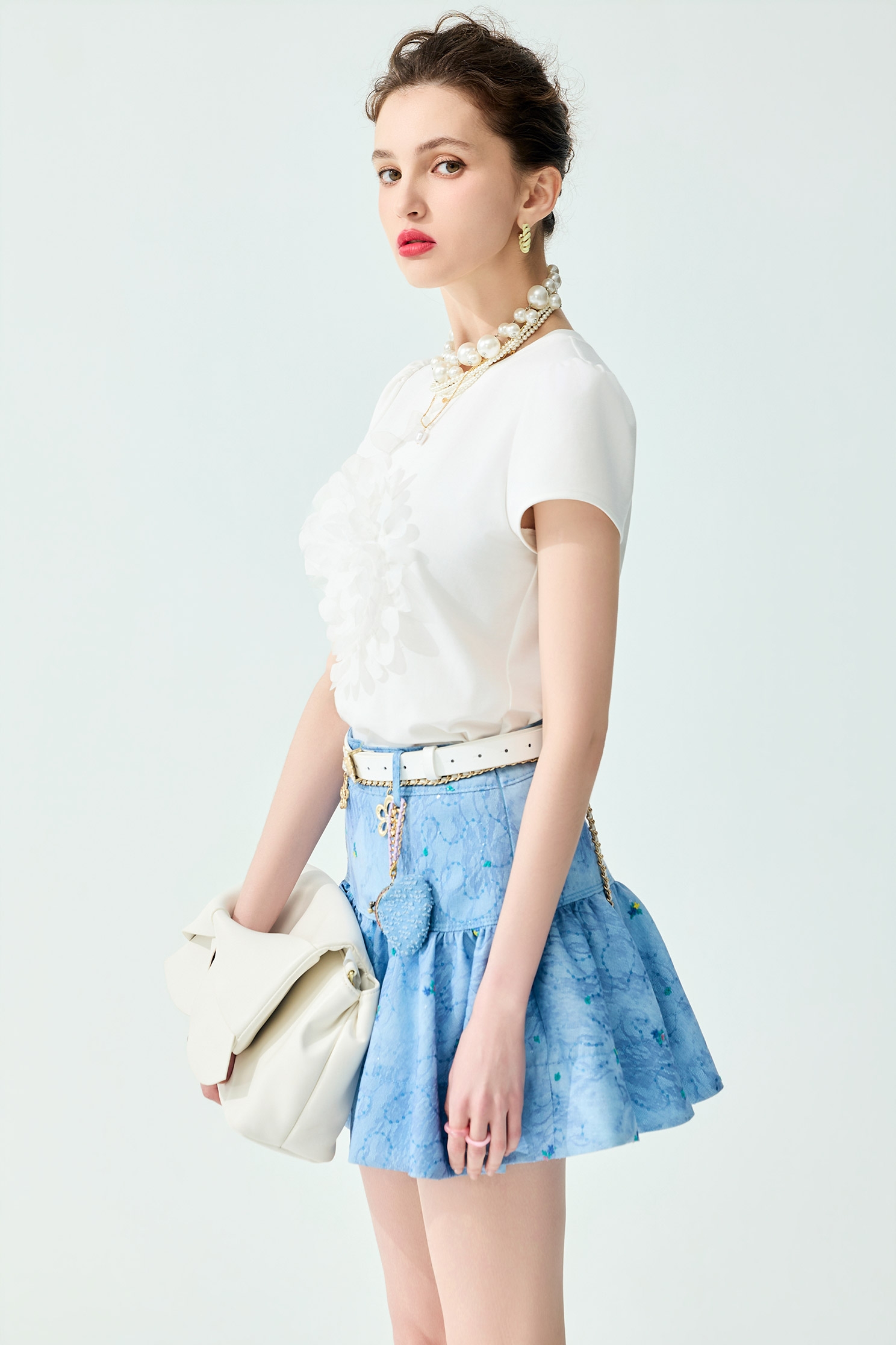 3-D Floral Short Sleeve Tee,Tops,Season (SS) Look,White tops