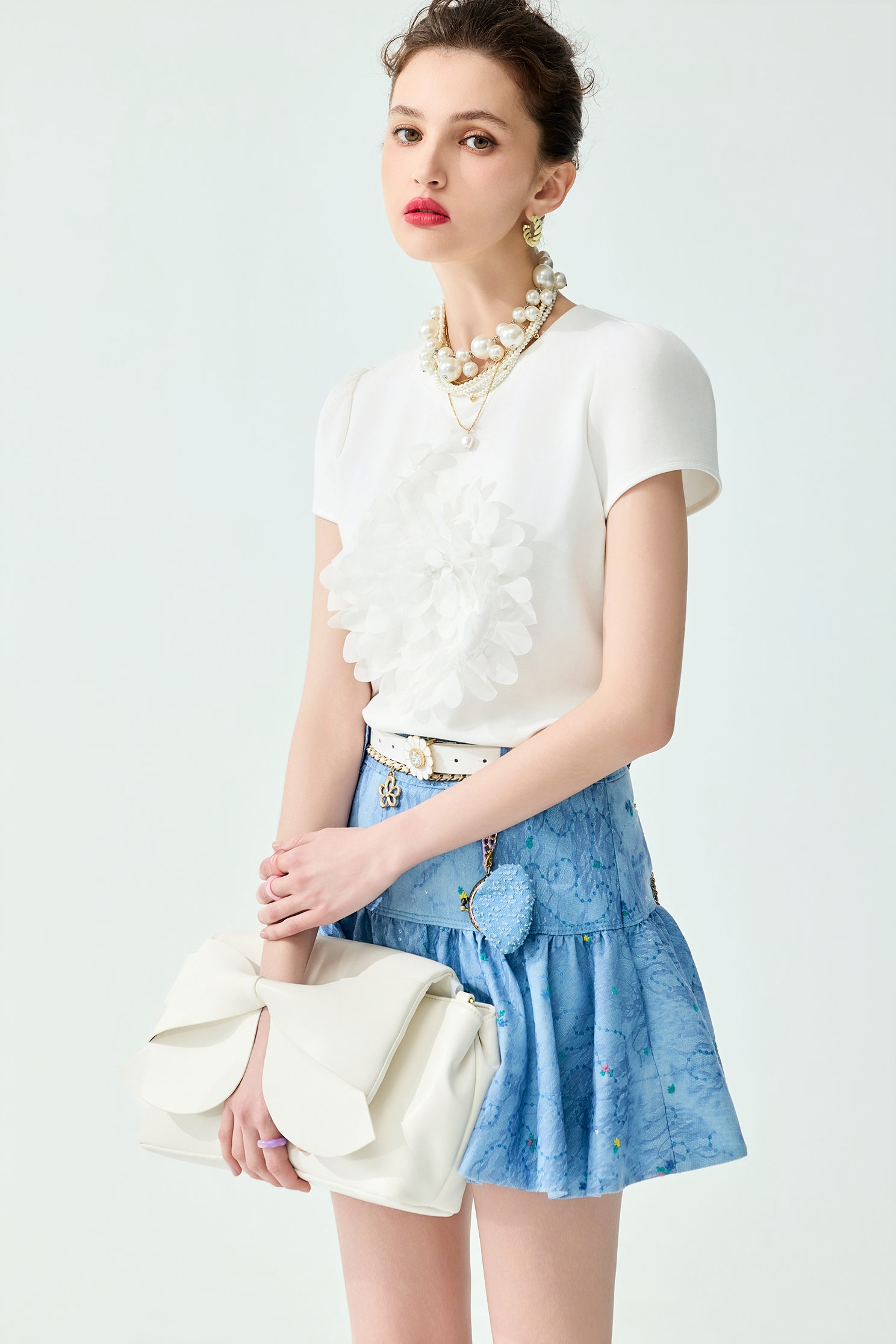 3-D Floral Short Sleeve Tee,Tops,Season (SS) Look,White tops