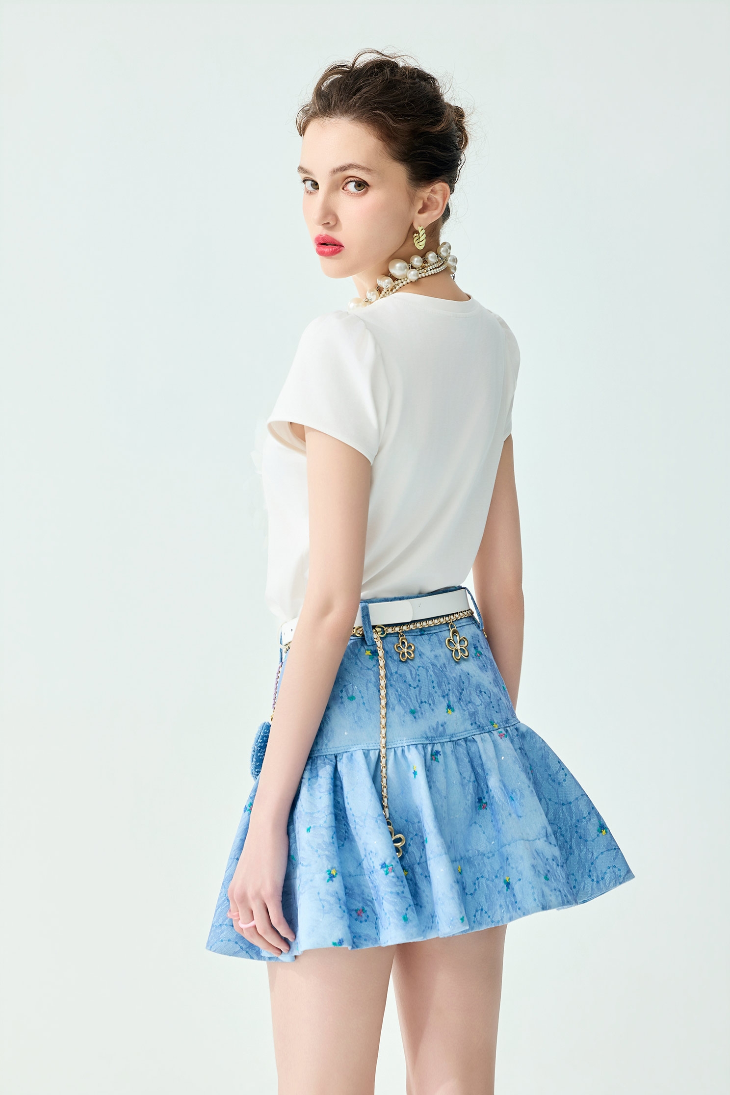 3-D Floral Short Sleeve Tee,Tops,Season (SS) Look,White tops