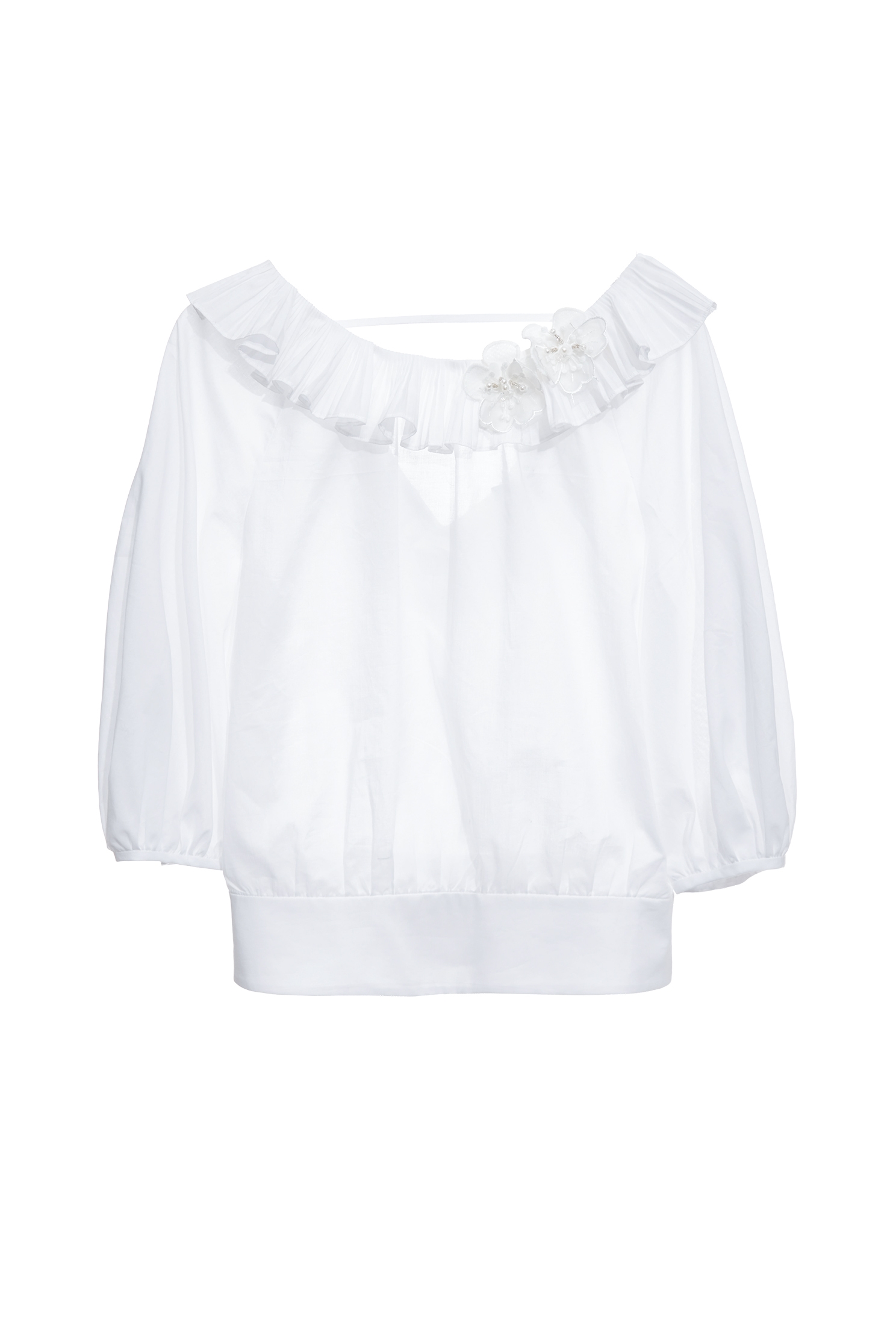 Flounce Collar White Top,Tops,Season (SS) Look,pearl,White tops,Lace,bows