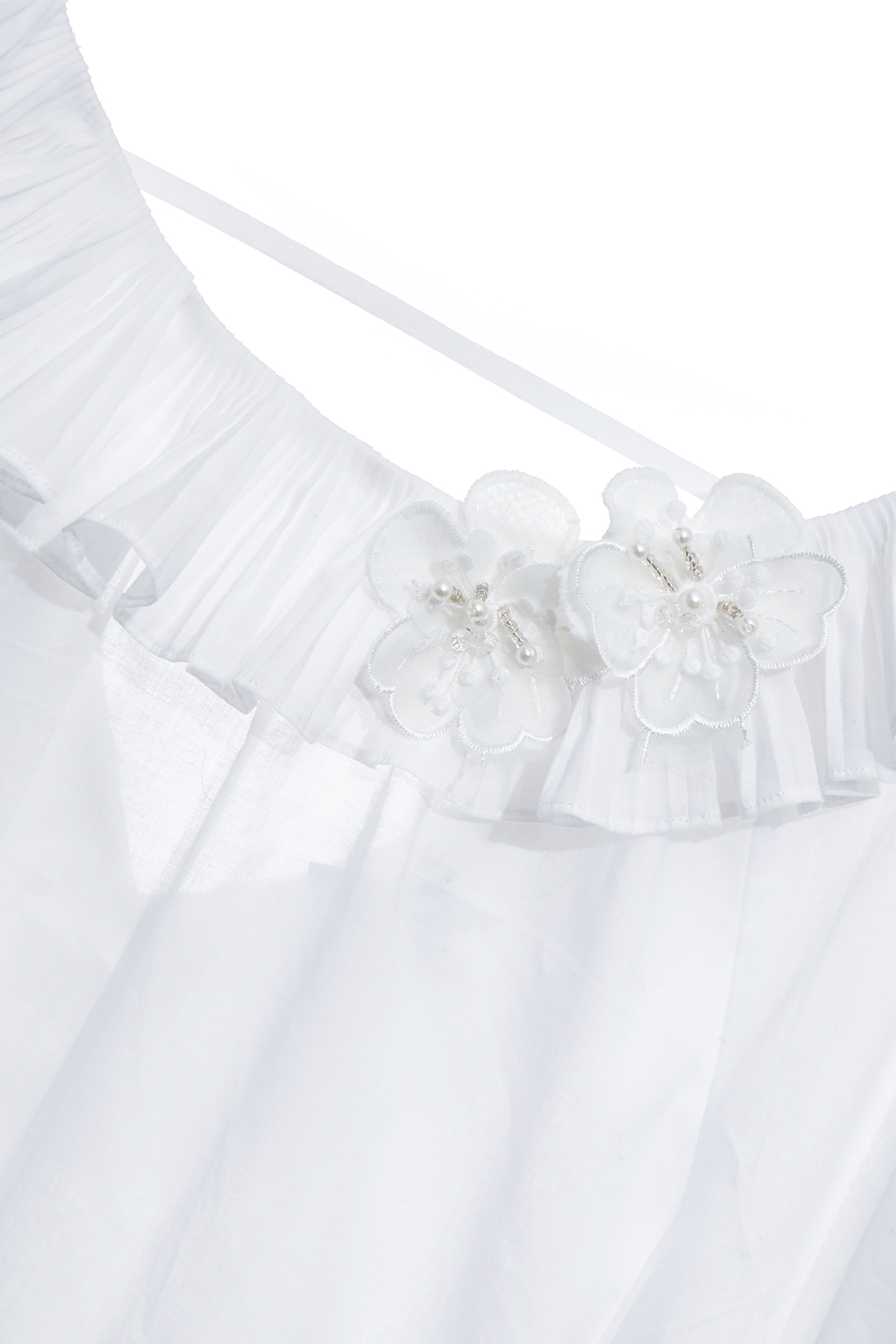 Flounce Collar White Top,Tops,Season (SS) Look,pearl,White tops,Lace,bows