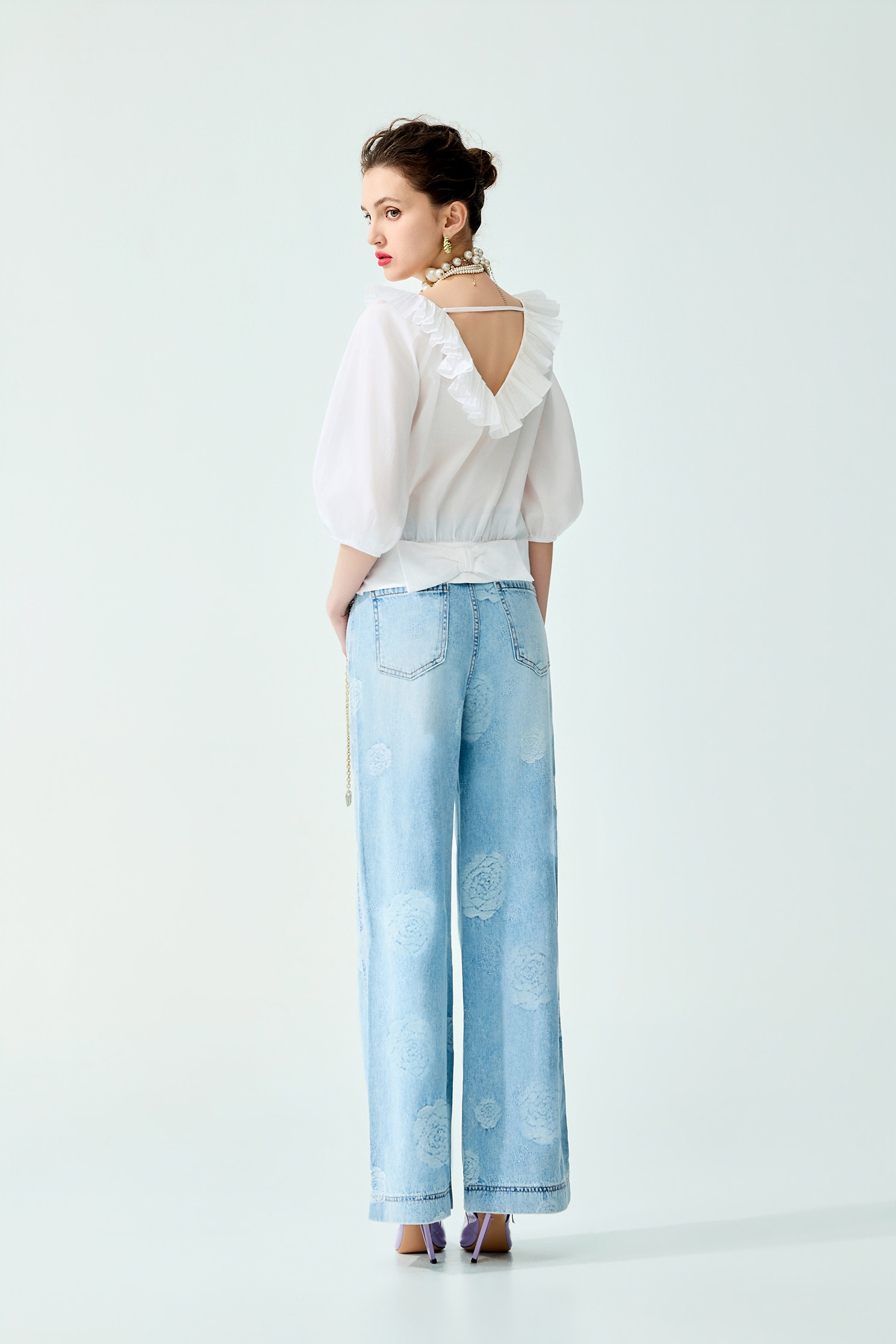 Flounce Collar White Top,Tops,Season (SS) Look,pearl,White tops,Lace,bows