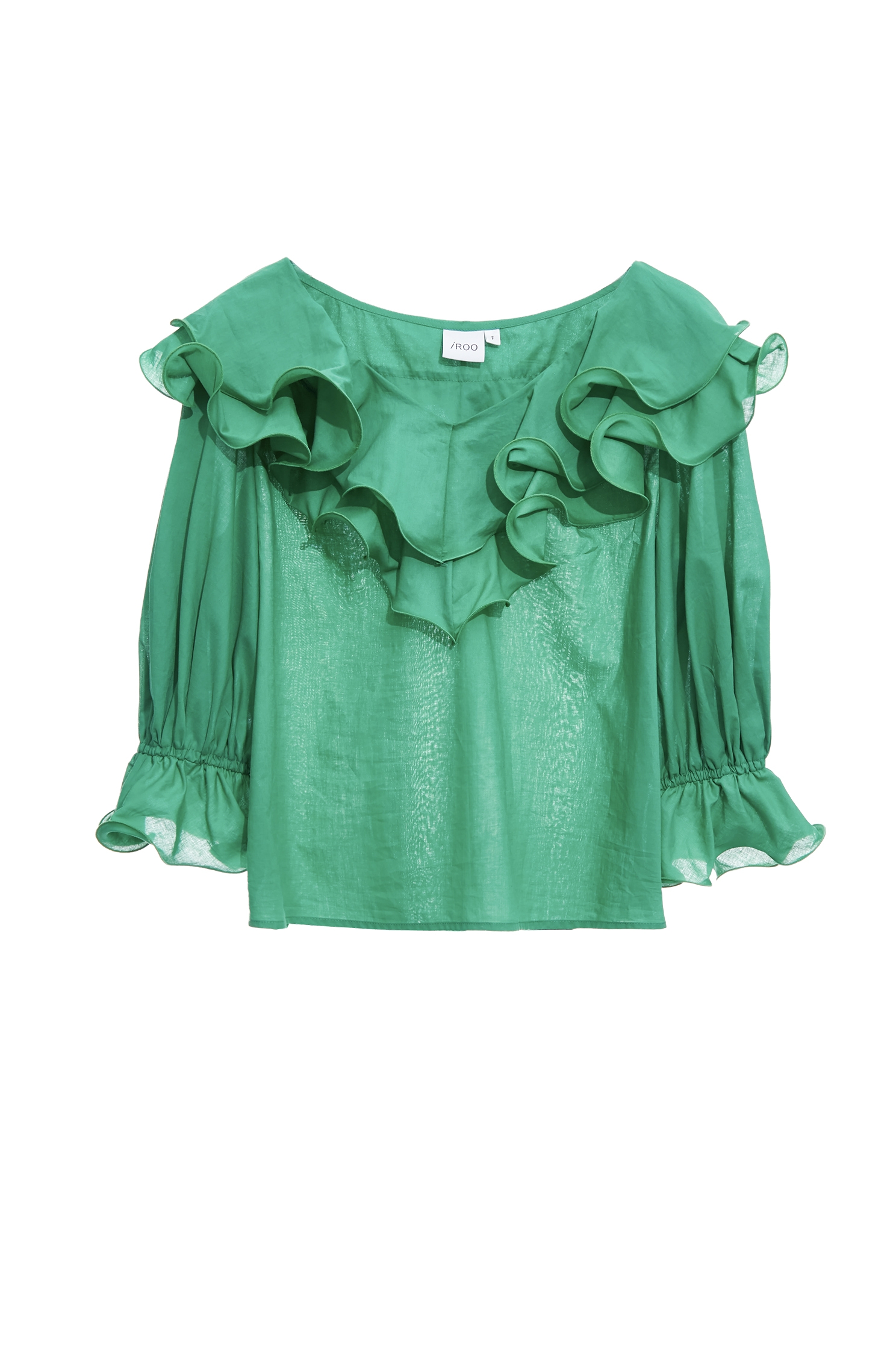 Ruffle Collar Green Top,Tops,Season (SS) Look,Cotton