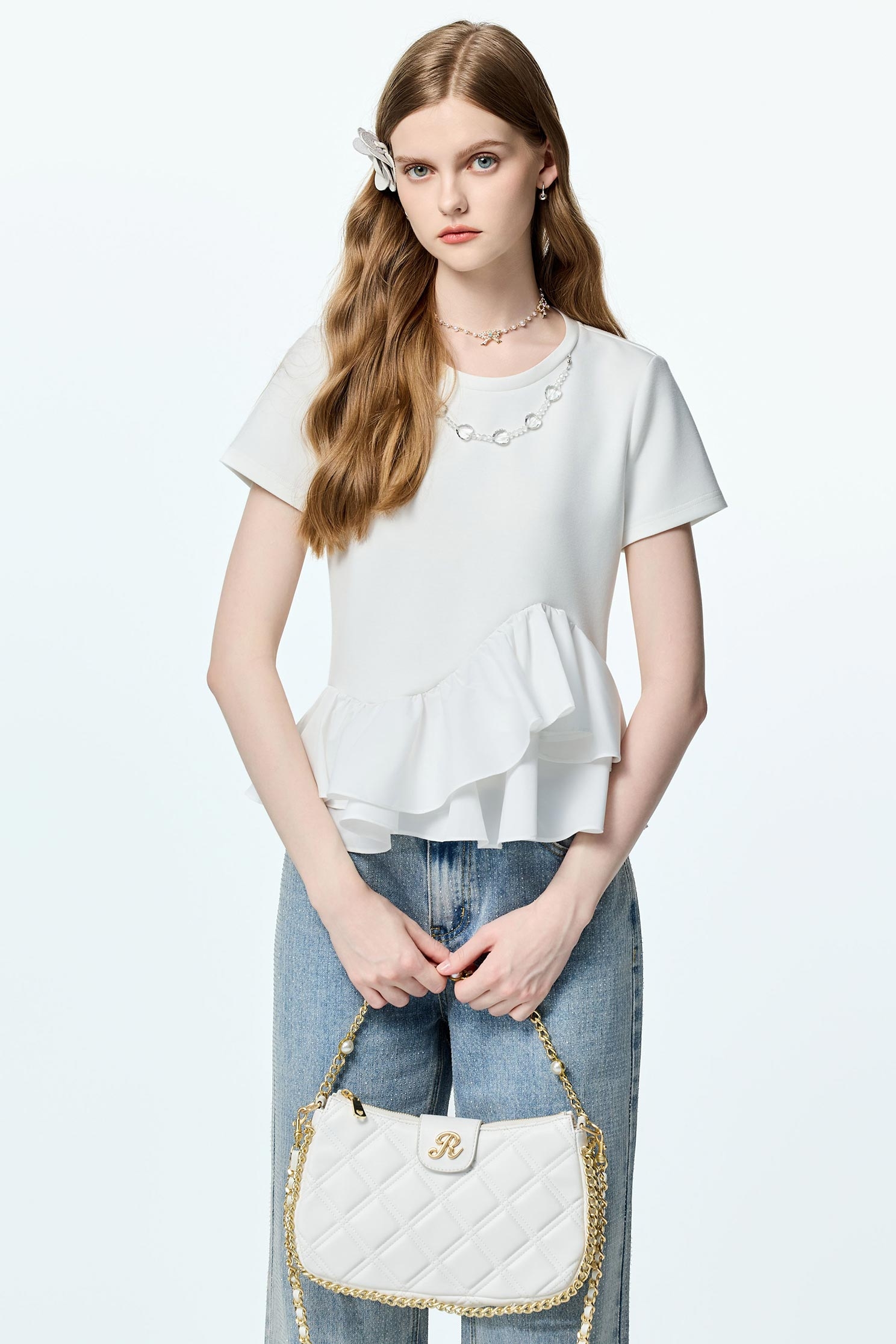 Short Sleeve White Peplum TopShort Sleeve White Peplum Top,Office Looks,Tops,Season (AW) Look,Necklaces