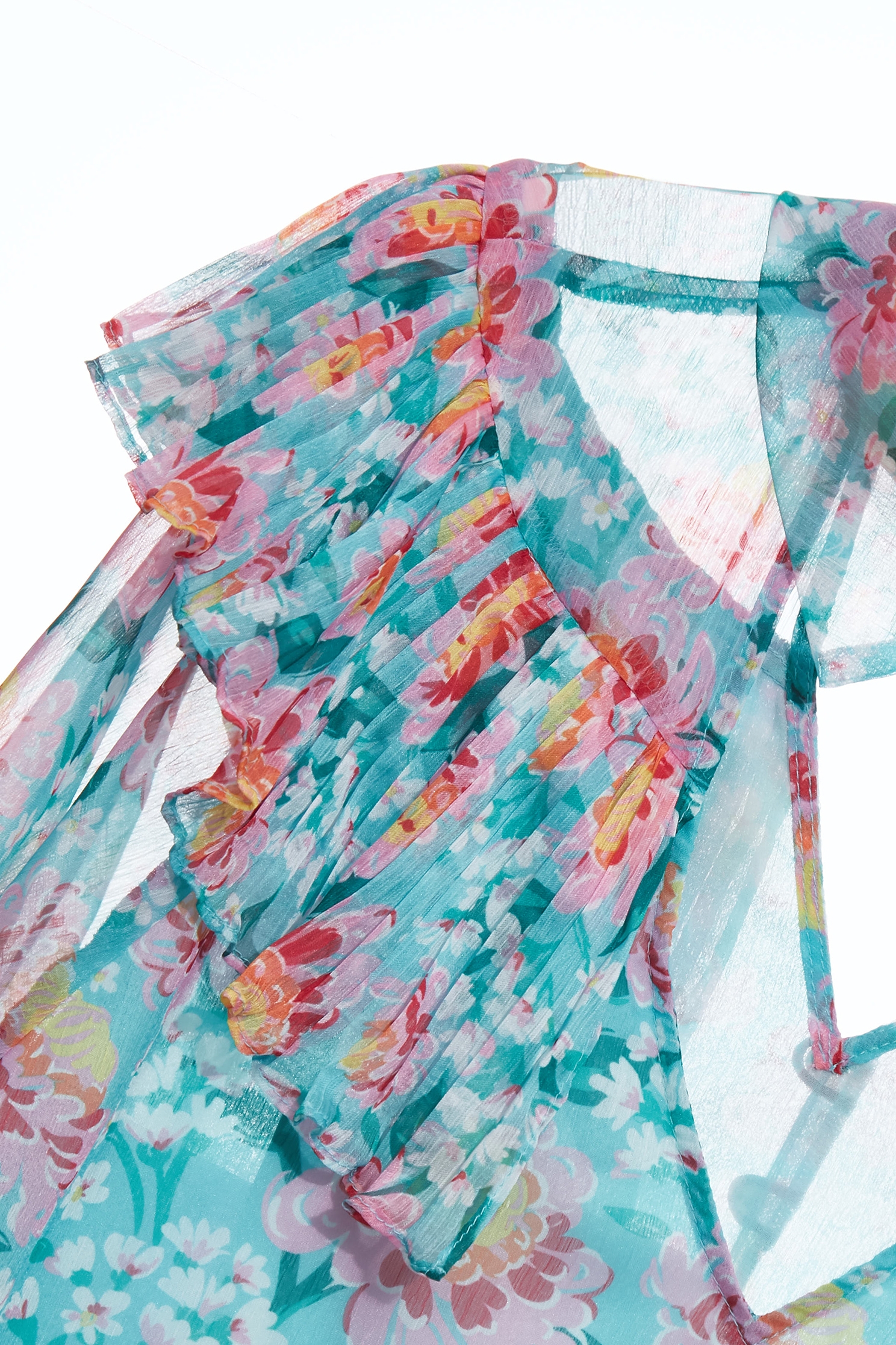 Floral Print Pleated Flounce Detail Chiffon TopFloral Print Pleated Flounce Detail Chiffon Top,Tops,pearl,Season (AW) Look,Valentine,blossoms,upperclass,Chiffon,Chiffon tops