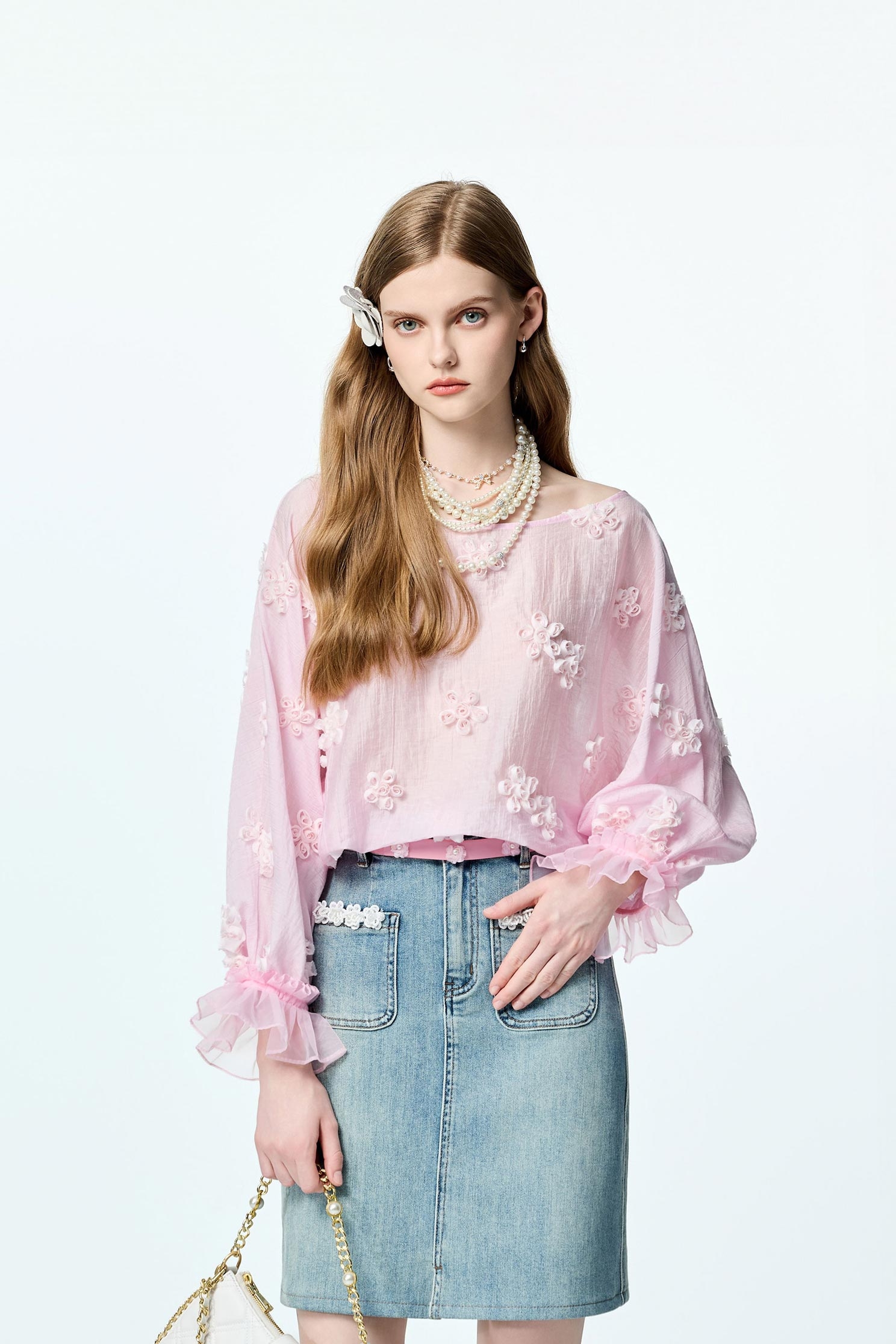 3-D Floral Detail Pink Top3-D Floral Detail Pink Top,Tops,Season (AW) Look,Valentine,blossoms