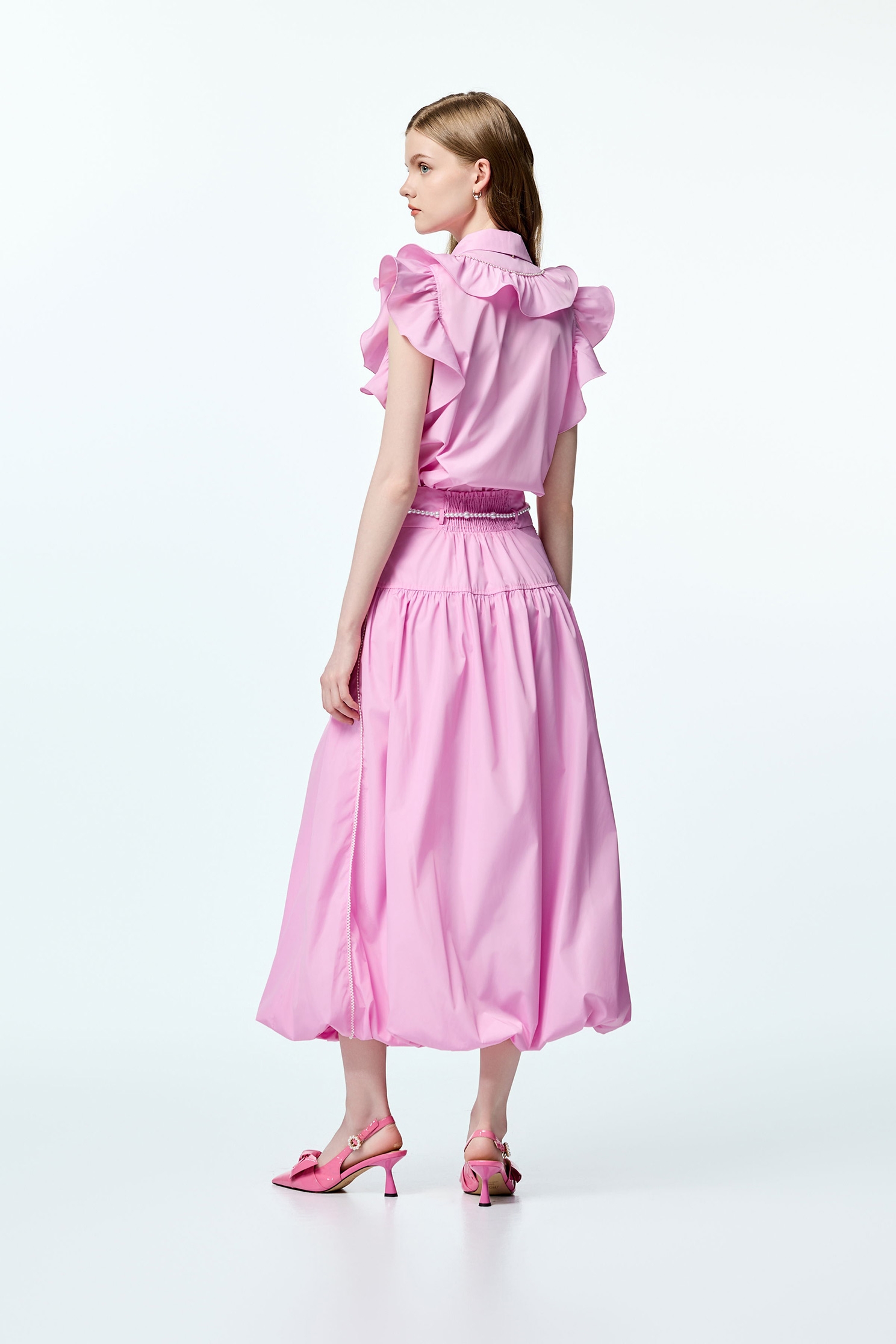 Pink Ruffle Detail BlousePink Ruffle Detail Blouse,Tops,co-ord sets,pearl,Season (AW) Look,sleeveless tops,upperclass,Necklaces